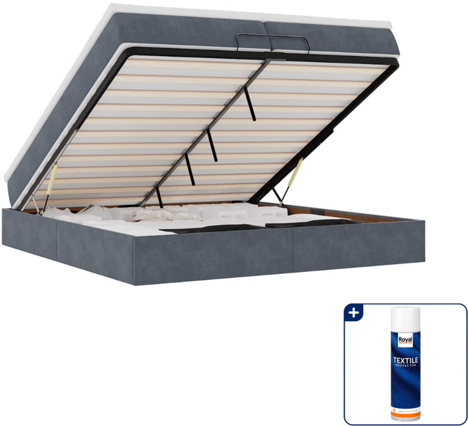 vidaXL ottoman bed - Super kingsize - 200 x 200 cm - donkergrijs - Inclusief textielbeschermer 500 ml