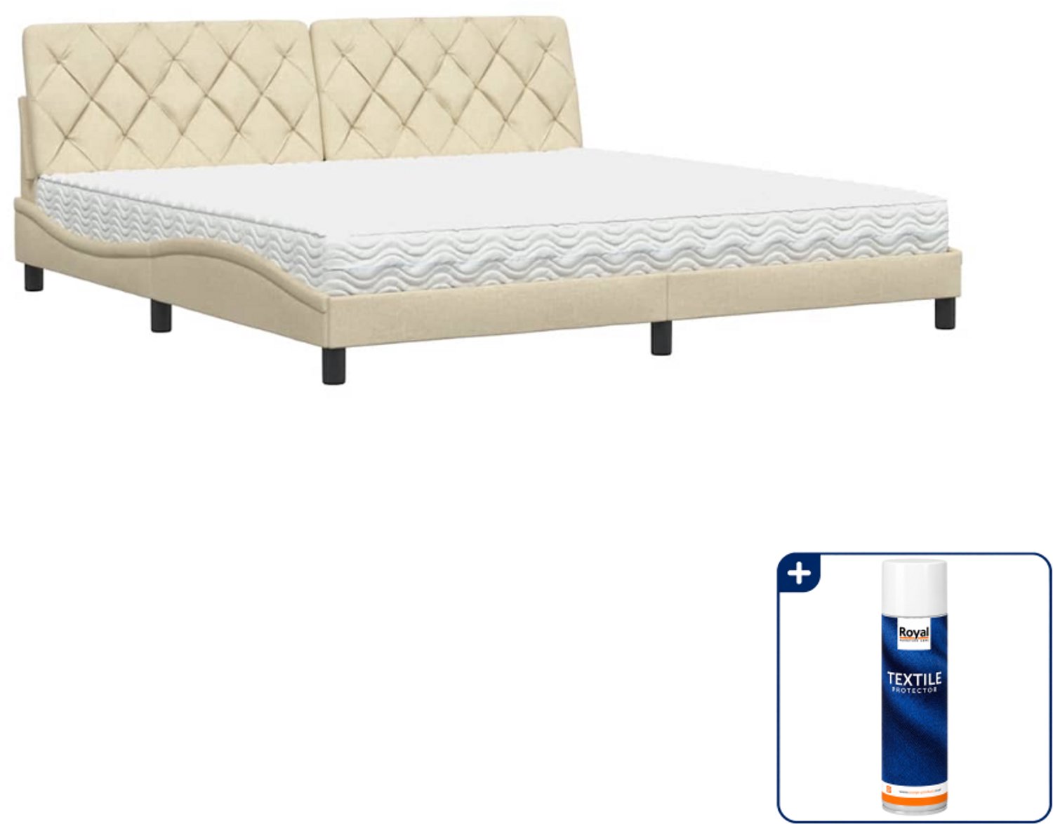 vidaXL Piran bed met matras - 200 x 200 cm - crème - Inclusief textielbeschermer 500 ml