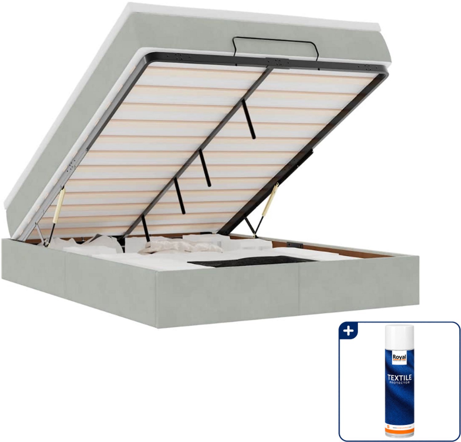vidaXL ottoman bed met matras - 140 x 190 cm - fluweel - lichtgrijs - Inclusief textielbeschermer 500 ml Taupe