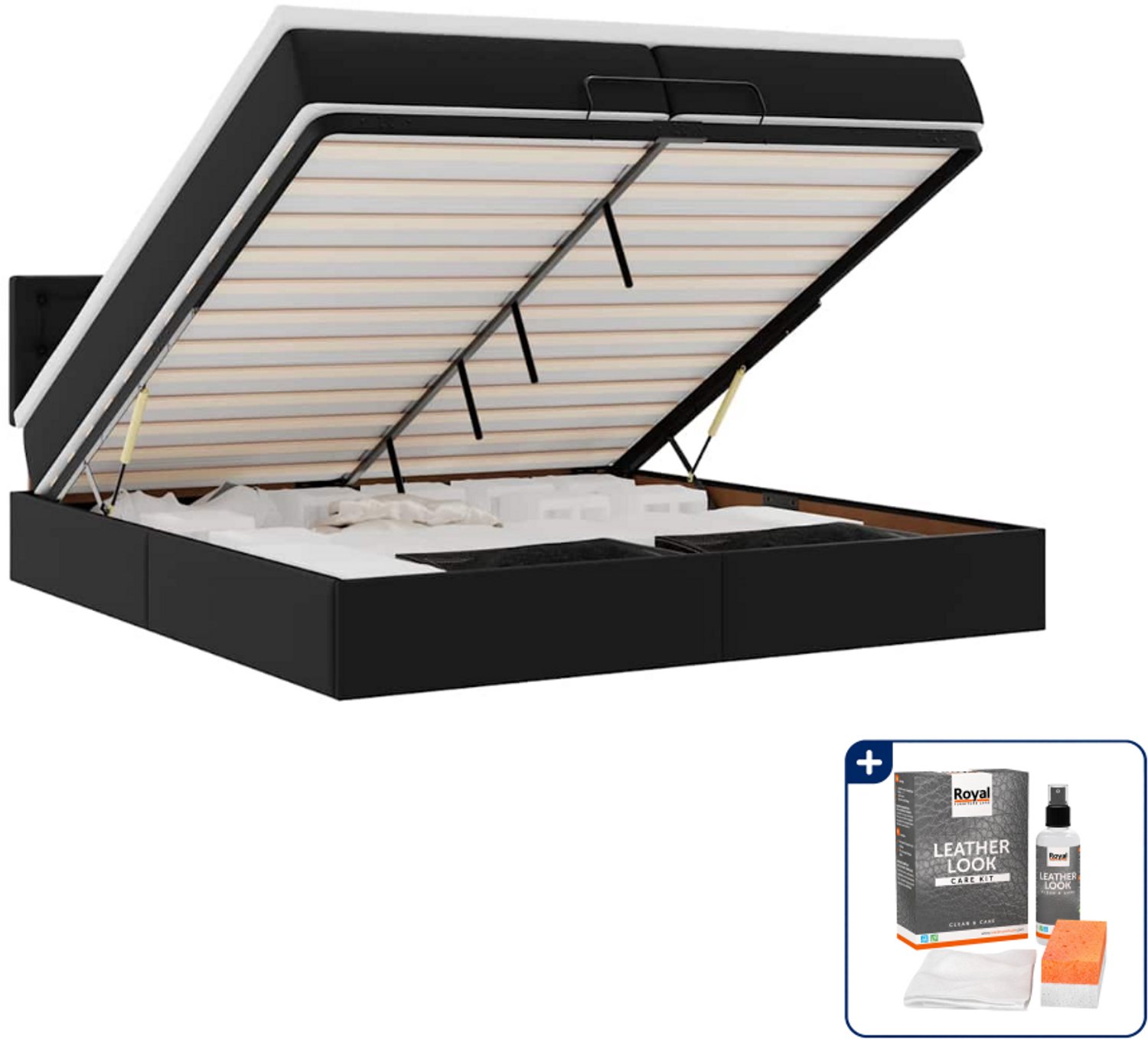 vidaXL Ottoman bed - 200 x 200 cm - kunstleer - zwart - Inclusief onderhoudsset voor kunstleer 150 ml