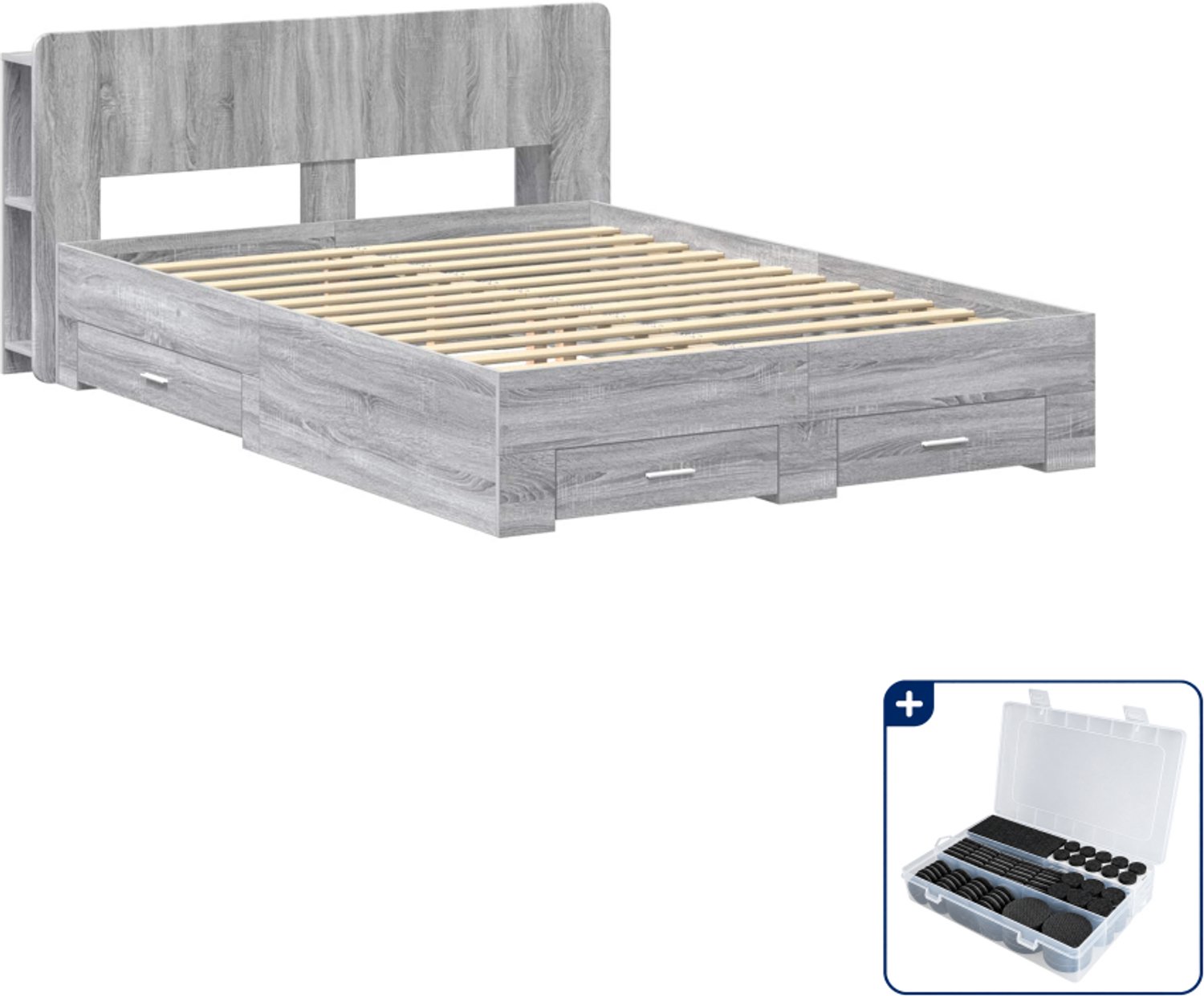 vidaXL bedframe met opslag - Queensize - 160 x 200 cm - grijs sonoma - Inclusief antikrasvilt 177-delig