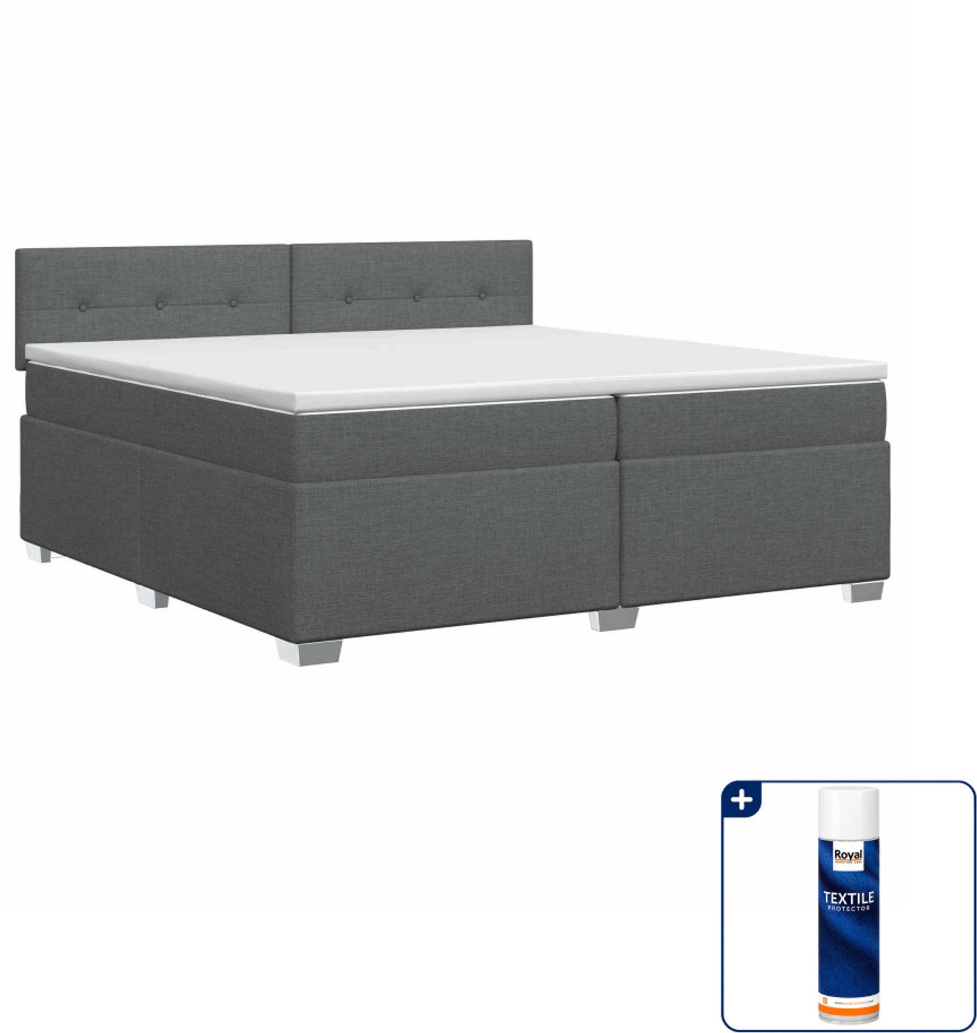 vidaXL boxspringbed - 200 x 200 cm - stof - donkergrijs - Inclusief textielbeschermer 500 ml Donker Grijn