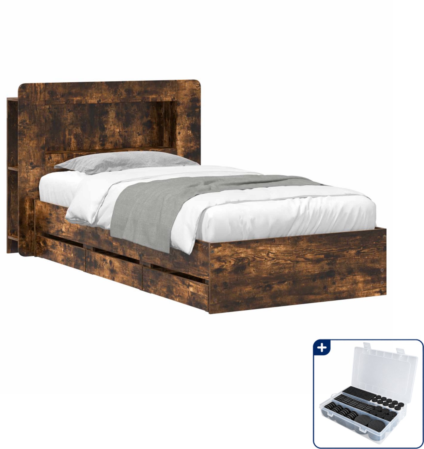 vidaXL bedframe - 80 x 200 cm - bewerkt hout - gerookt eiken - Inclusief antikrasvilt 177-delig Bruin