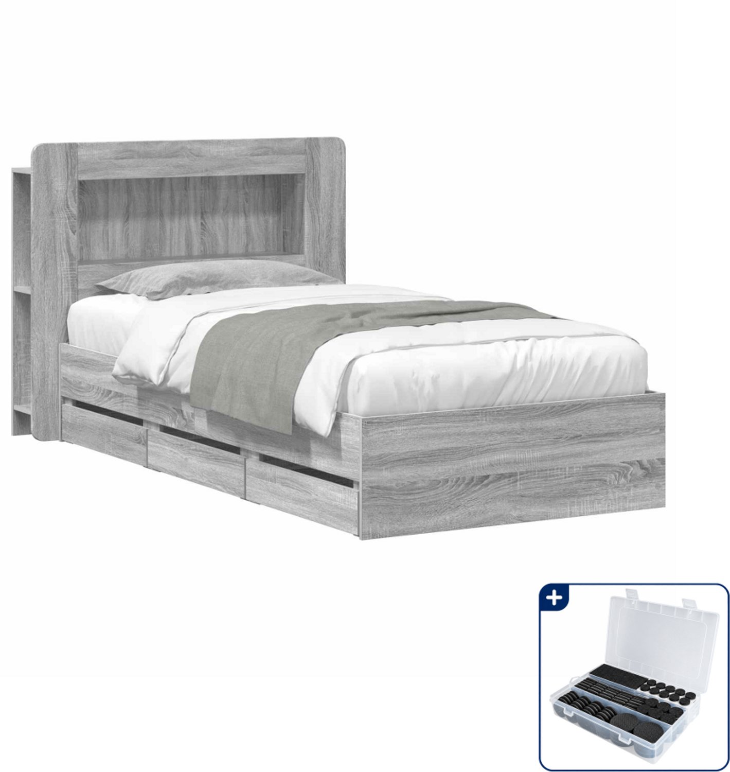 vidaXL bedframe - 90 x 190 cm - grijs sonoma - Inclusief antikrasvilt 177-delig