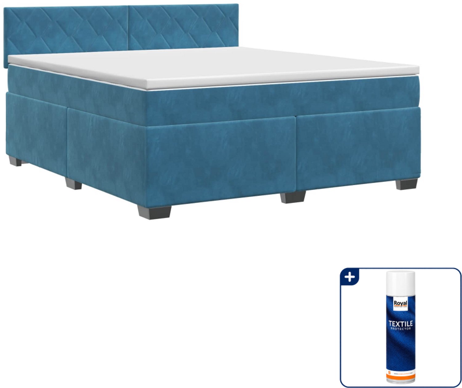 vidaXL boxspringbed 140 x 190 cm - donkerblauw - Inclusief textielbeschermer 500 ml