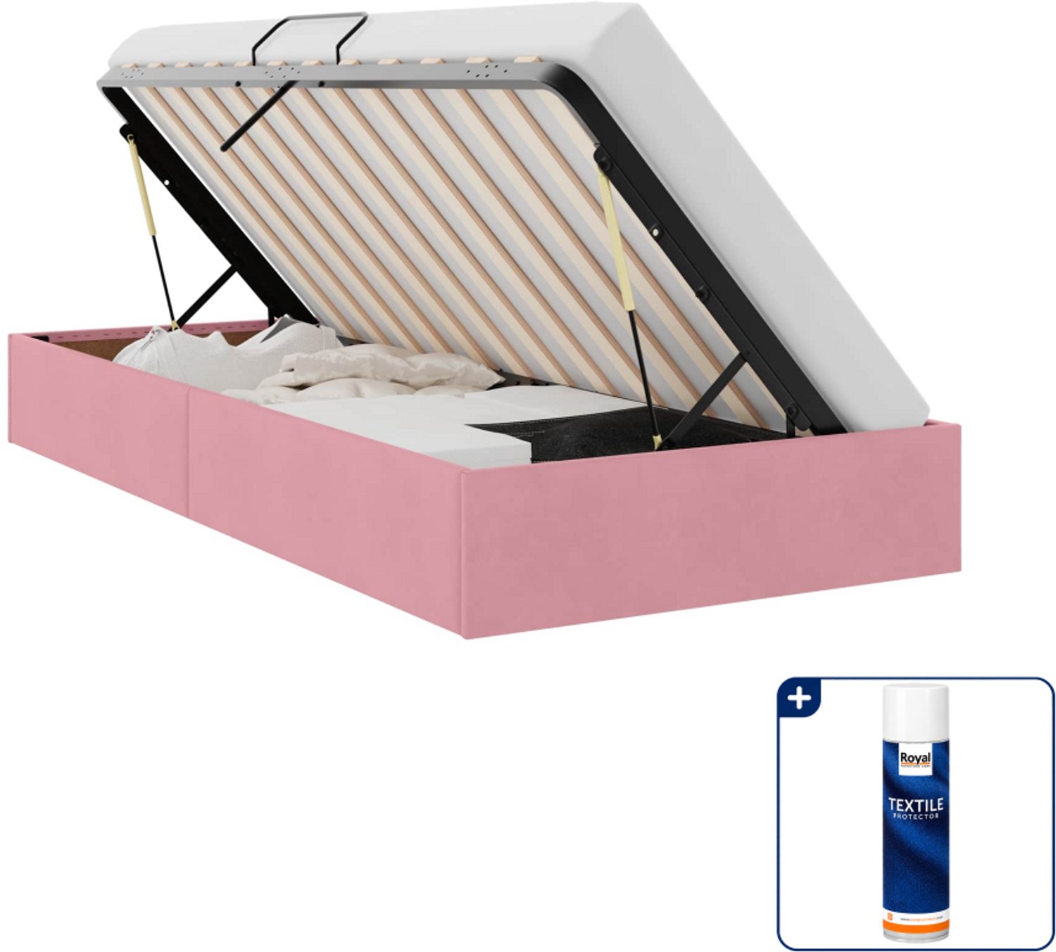 vidaXL ottoman bedframe - 90 x 200 cm - fluweel - roze - Inclusief textielbeschermer 500 ml