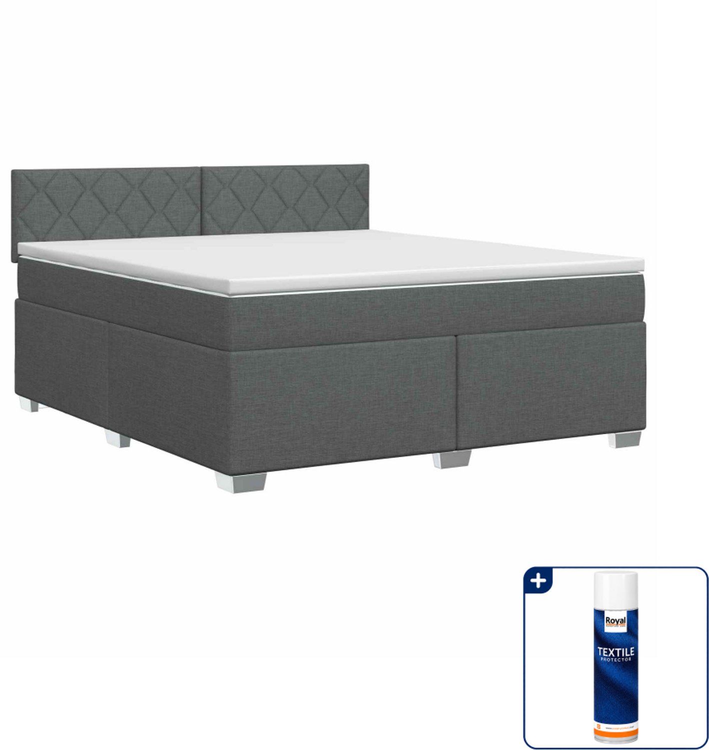 vidaXL Small double boxspringbed met matras - 140 x 200 cm - donkergrijs - Inclusief textielbeschermer 500 ml Donker Grijn