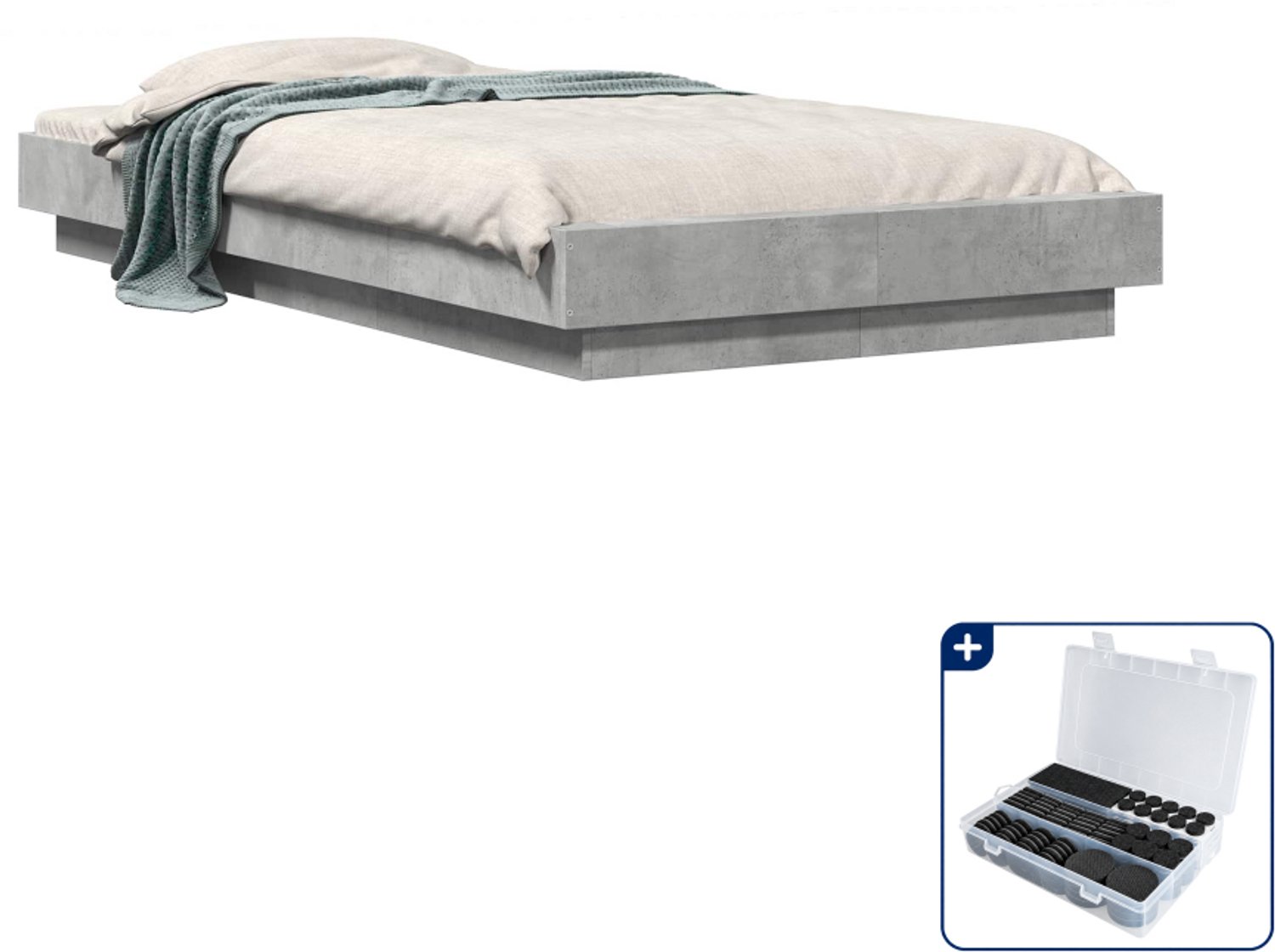 vidaXL bedframe - 80 x 210 cm - bewerkt hout - betongrijs - Inclusief antikrasvilt 177-delig