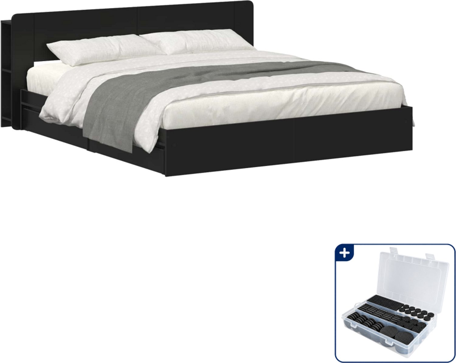 vidaXL bedframe - 200 x 200 cm - bewerkt hout - zwart - Inclusief antikrasvilt 177-delig