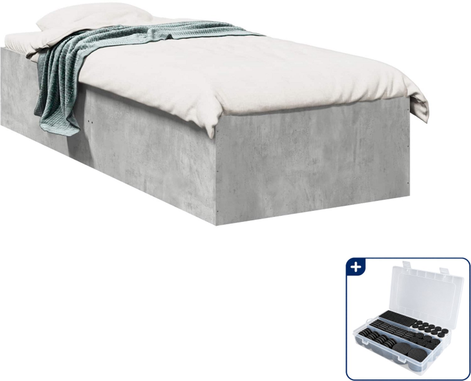 vidaXL bedframe - 80 x 200 cm - bewerkt hout - betongrijs - Inclusief antikrasvilt 177-delig