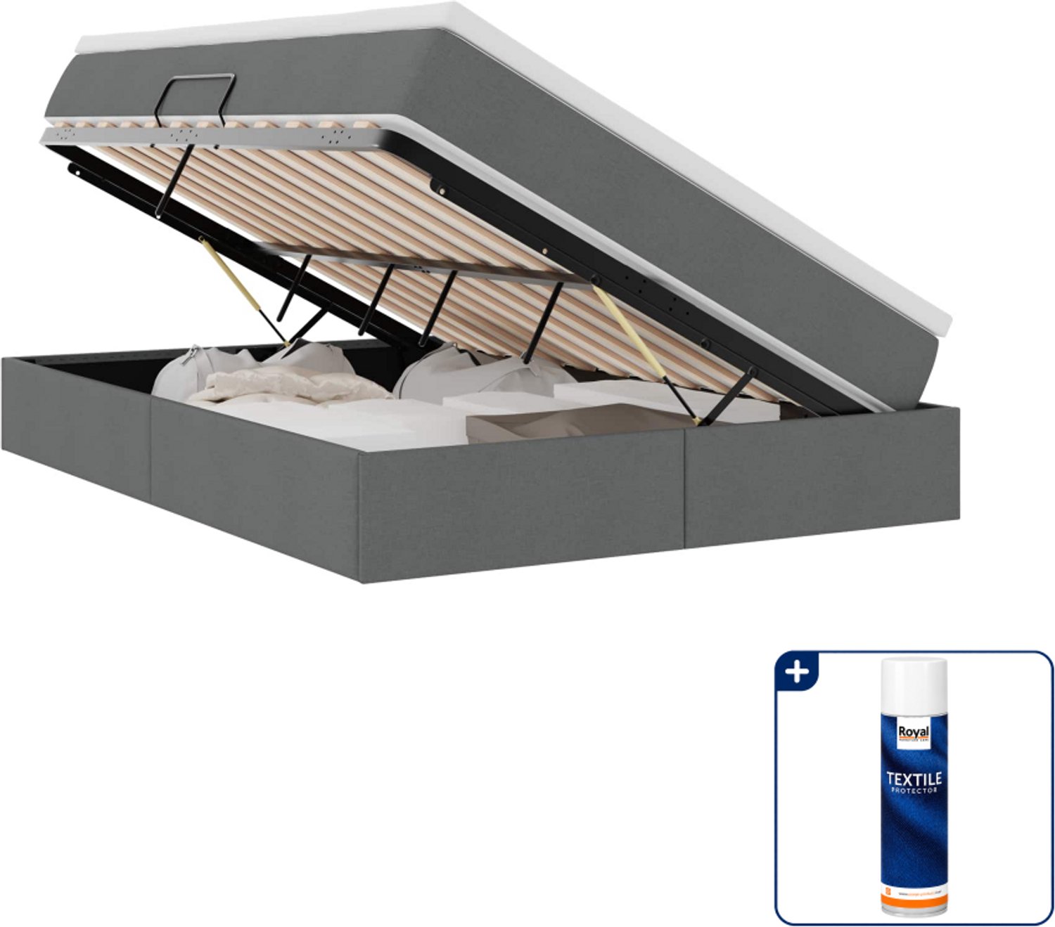 vidaXL opbergbed met matras - 140 x 190 cm - donkergrijs - Inclusief textielbeschermer 500 ml Zwart