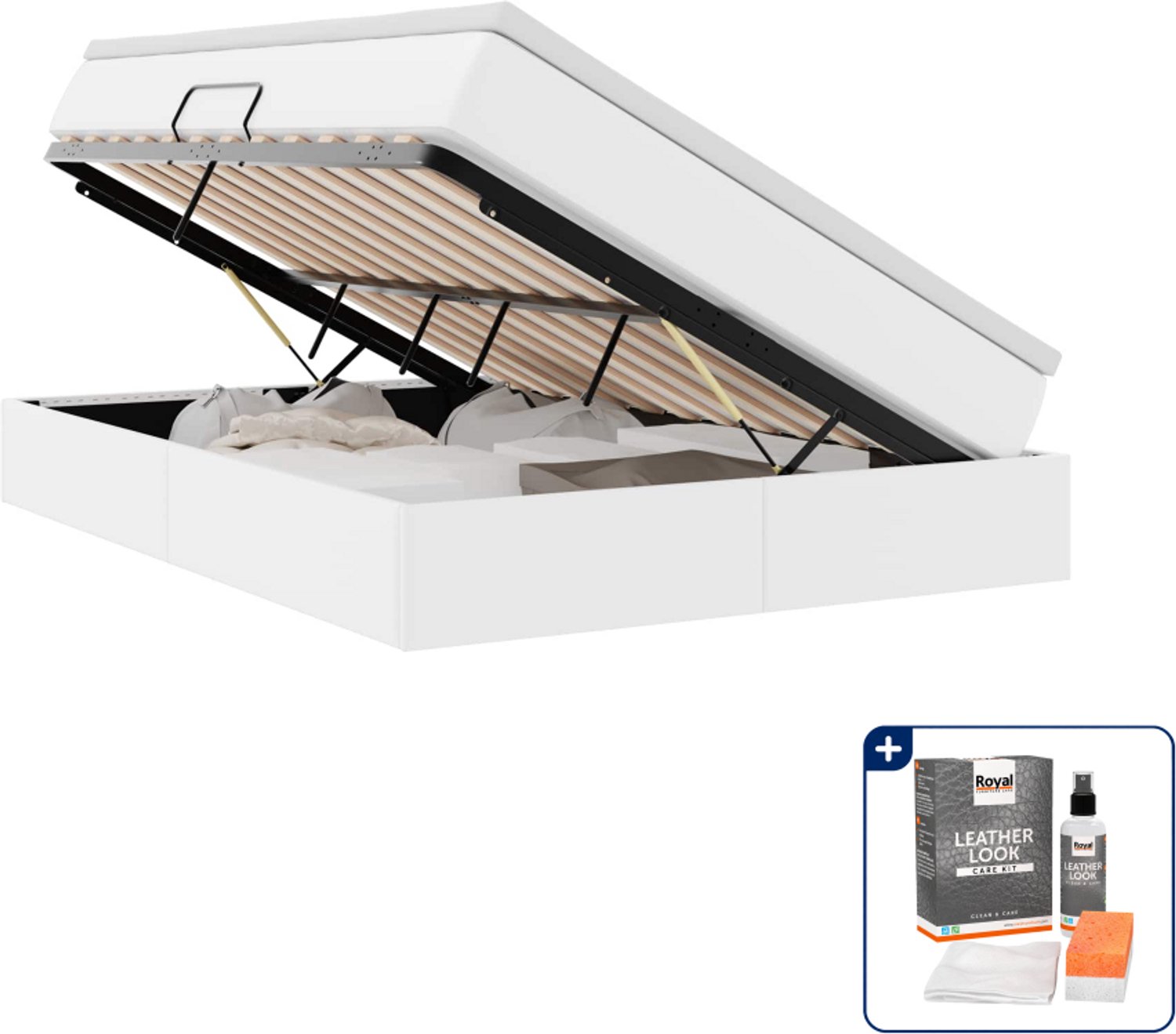 vidaXL opbergbed met matras - Small double - 140 x 200 cm - wit - Inclusief onderhoudsset voor kunstleer 150 ml