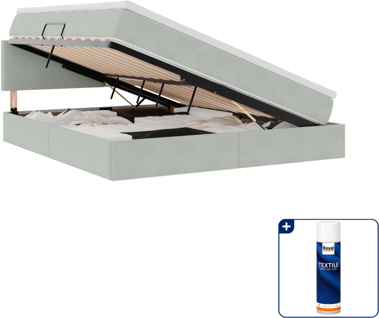 vidaXL Queensize opbergbed - 160 x 200 cm - lichtgrijs - Inclusief textielbeschermer 500 ml Zwart