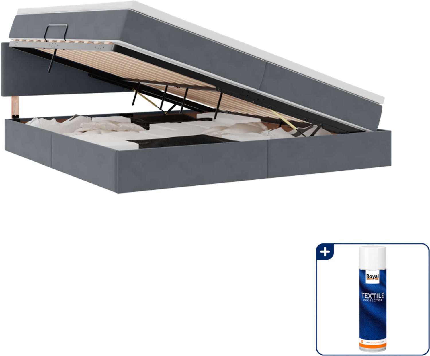 vidaXL Opbergbed - Super kingsize - 200 x 200 cm - donkergrijs - Inclusief textielbeschermer 500 ml