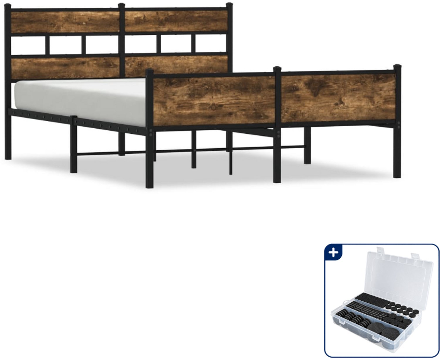 vidaXL Queensize bedframe - 160 x 200 cm - gerookt eiken - Inclusief antikrasvilt 177-delig