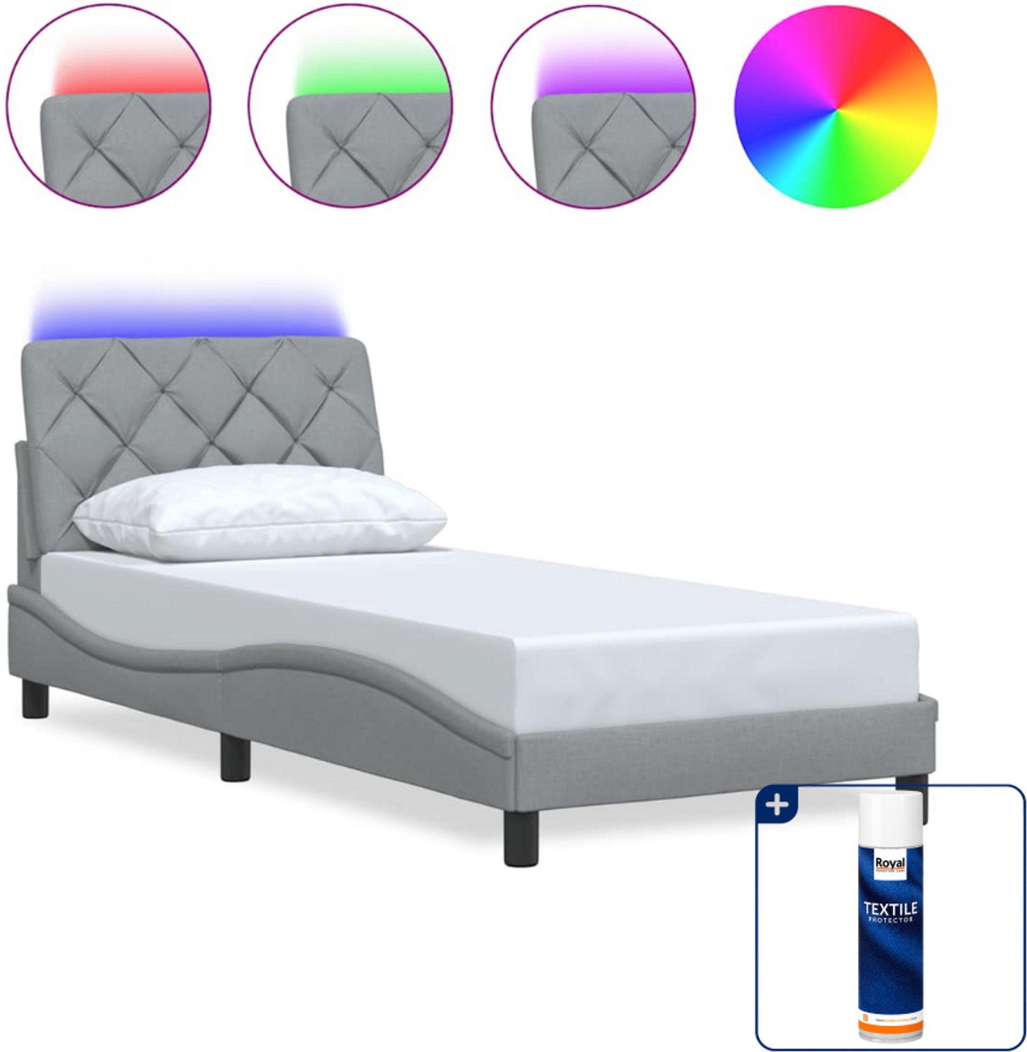 vidaXL bedframe met LED - 90 x 200 cm - stof - lichtgrijs - Inclusief textielbeschermer 500 ml