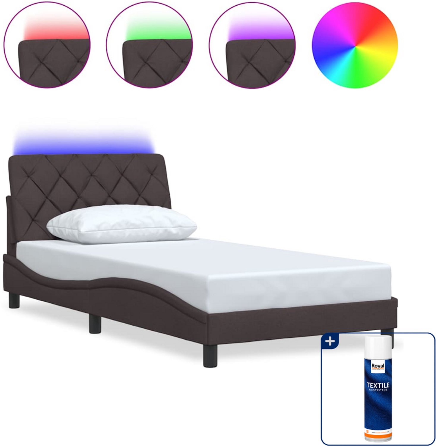 vidaXL bedframe met led - 100 x 200 cm - stof - donkerbruin - Inclusief textielbeschermer 500 ml Taupe