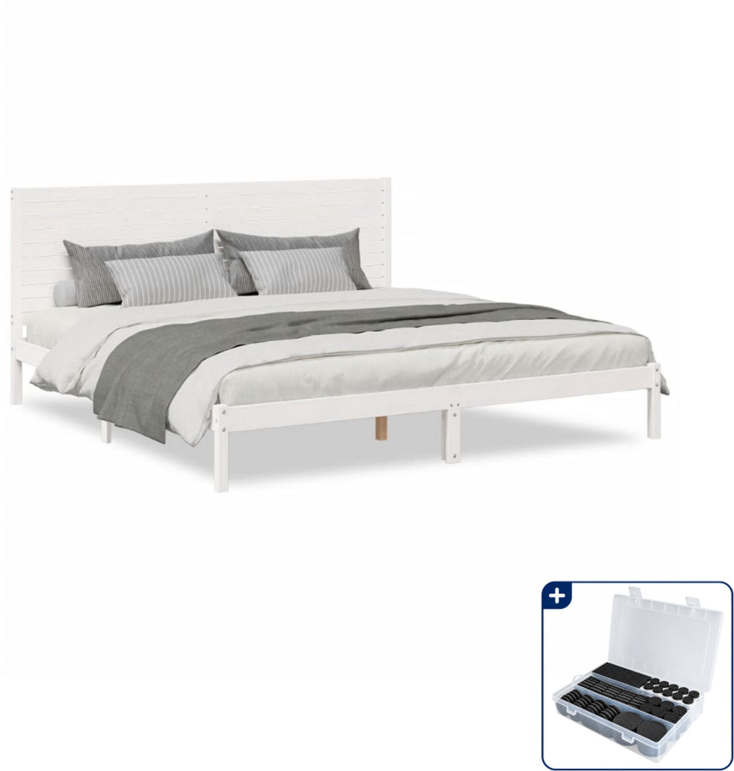 vidaXL bedframe - 200 x 210 cm - massief grenenhout - wit - Inclusief antikrasvilt 177-delig Grijs