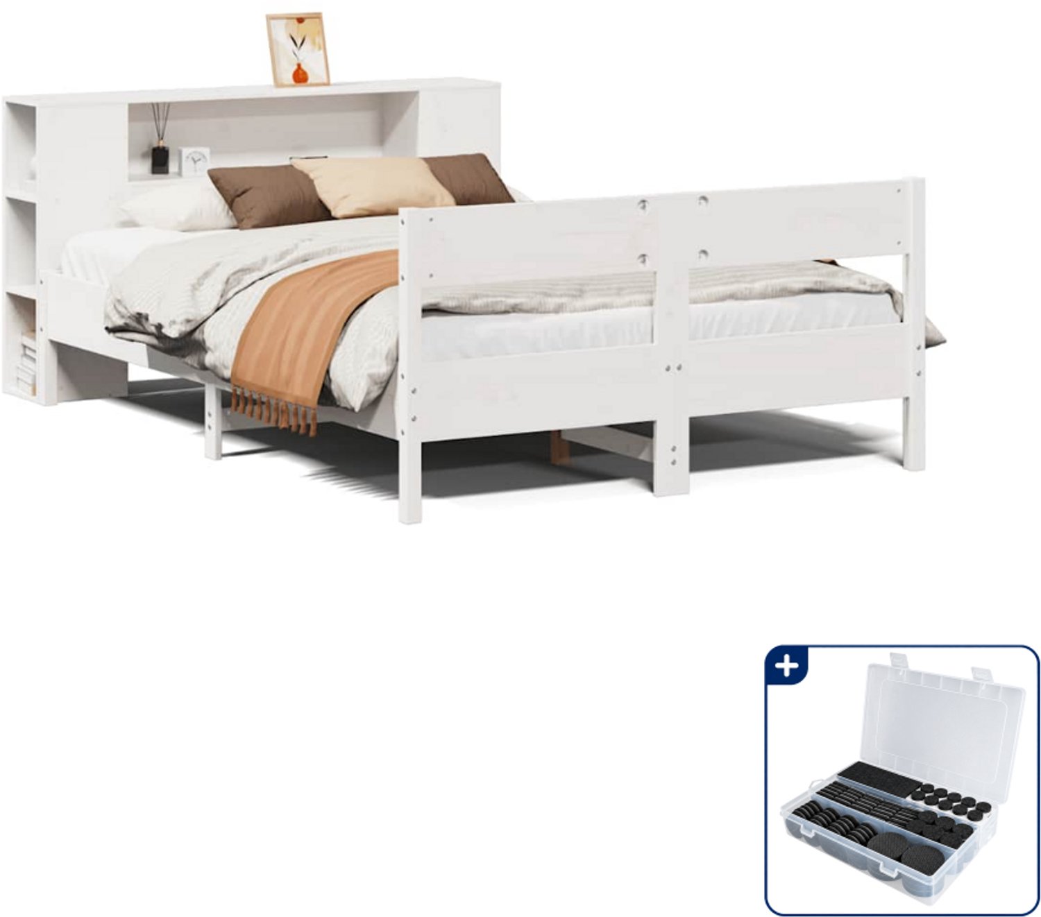 vidaXL bed met boekenkast - Small double - 140 x 200 cm - wit - Inclusief antikrasvilt 177-delig