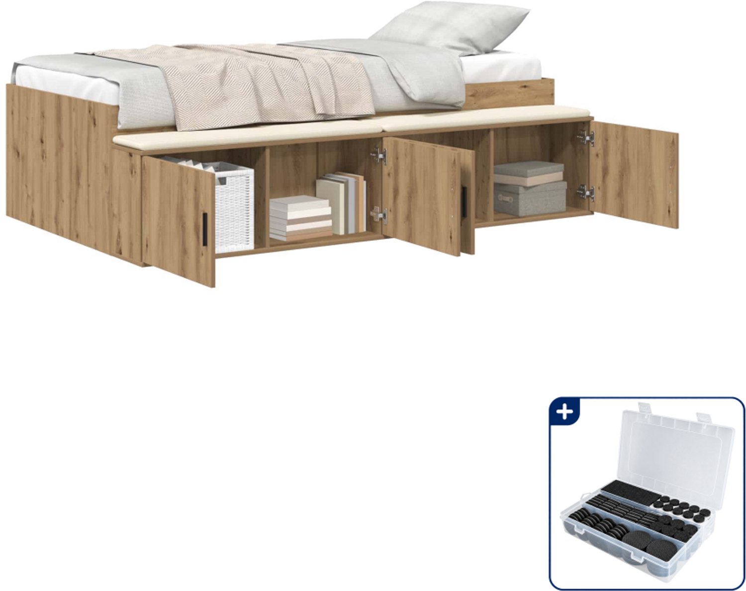 vidaXL Bedframe met lade - 80 x 200 cm - bewerkt hout - artisan eiken - Inclusief antikrasvilt 177-delig Bruin