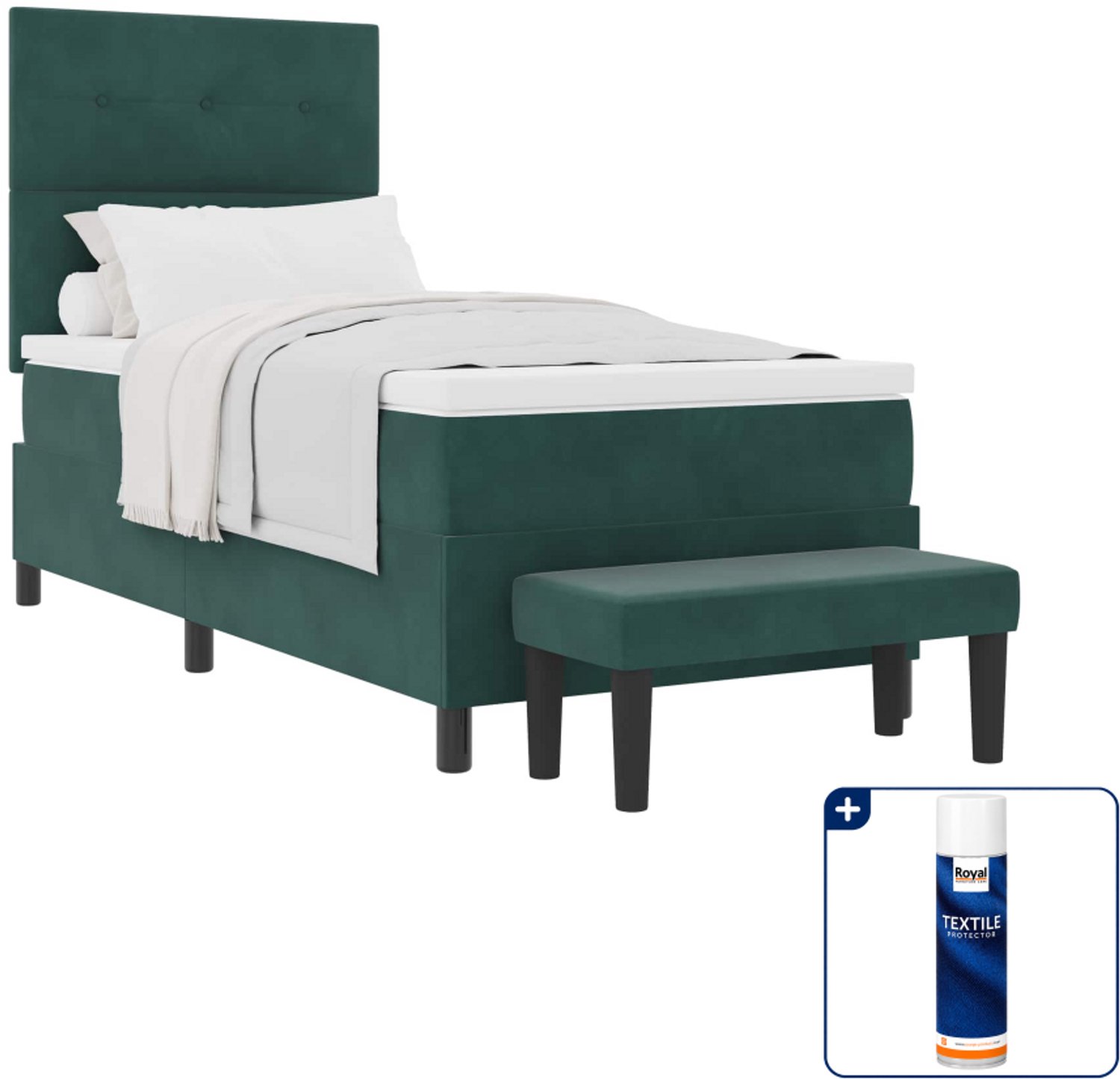 vidaXL boxspring bed - 80 x 200 cm - fluweel - donkergroen - Inclusief textielbeschermer 500 ml