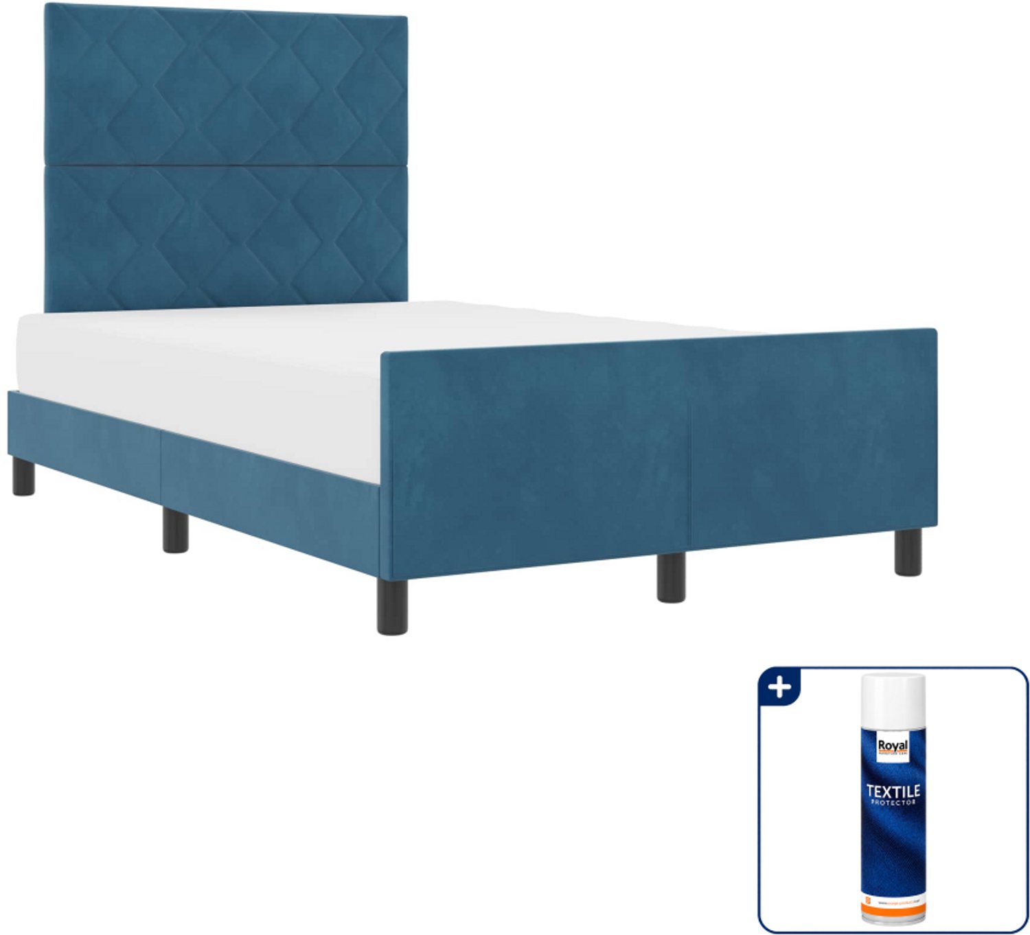 vidaXL boxspringbed - 120 x 190 cm - fluweel - donkerblauw - Inclusief textielbeschermer 500 ml Grijs