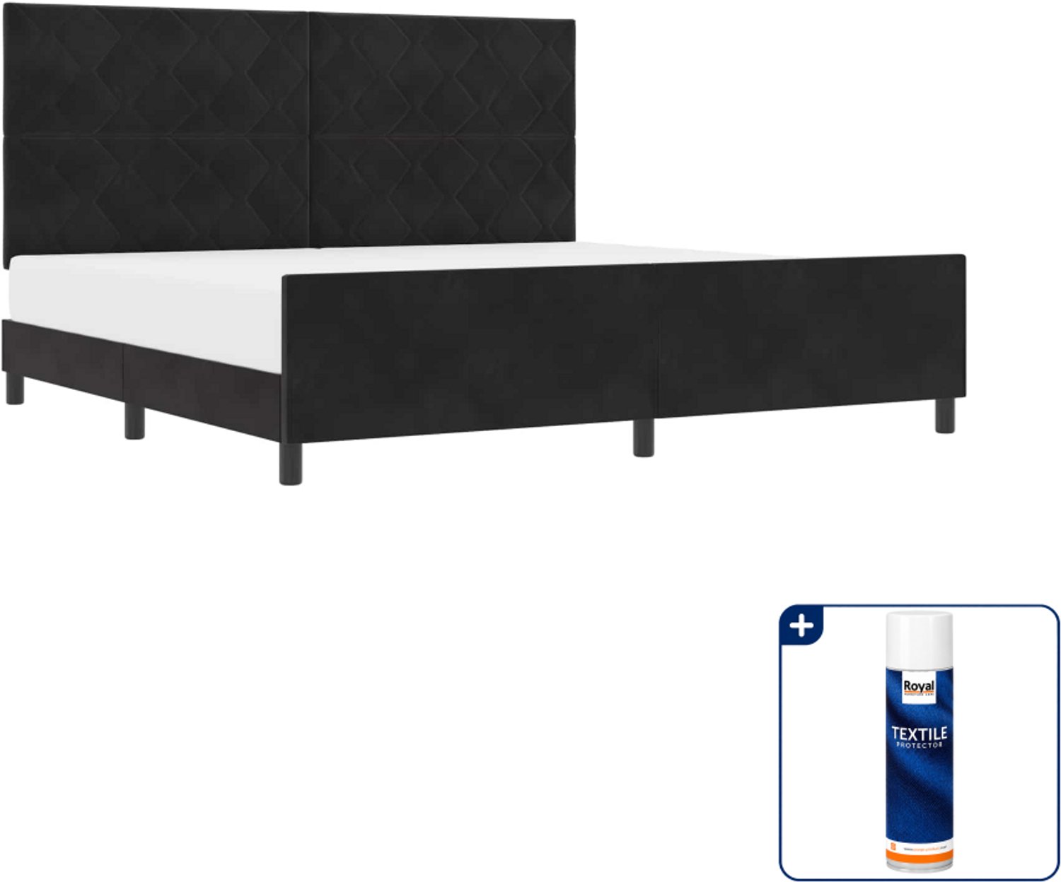 vidaXL boxspringbed - Super kingsize - 200 x 200 cm - zwart - Inclusief textielbeschermer 500 ml Grijs