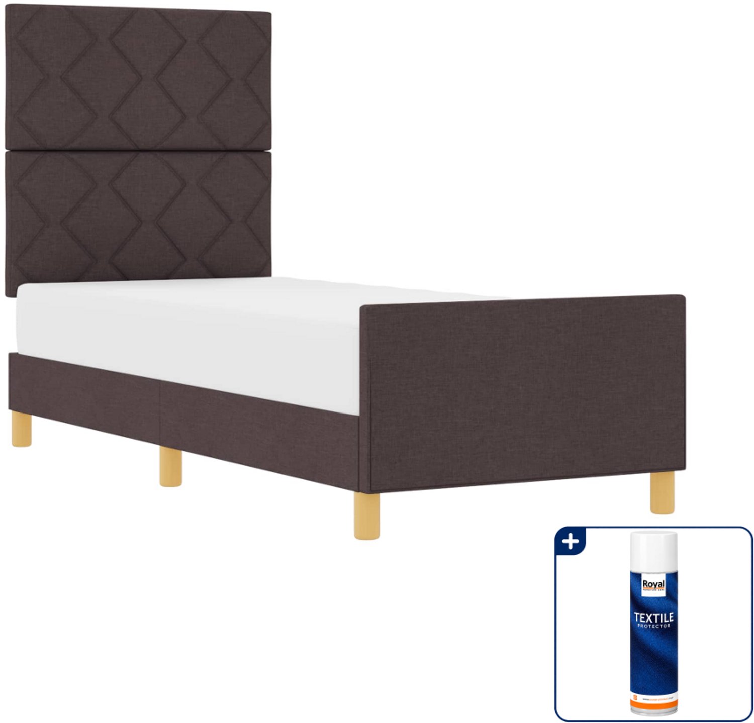 vidaXL bedframe met hoofdeinde - 80 x 200 cm - stof - donkerbruin - Inclusief textielbeschermer 500 ml Grijs