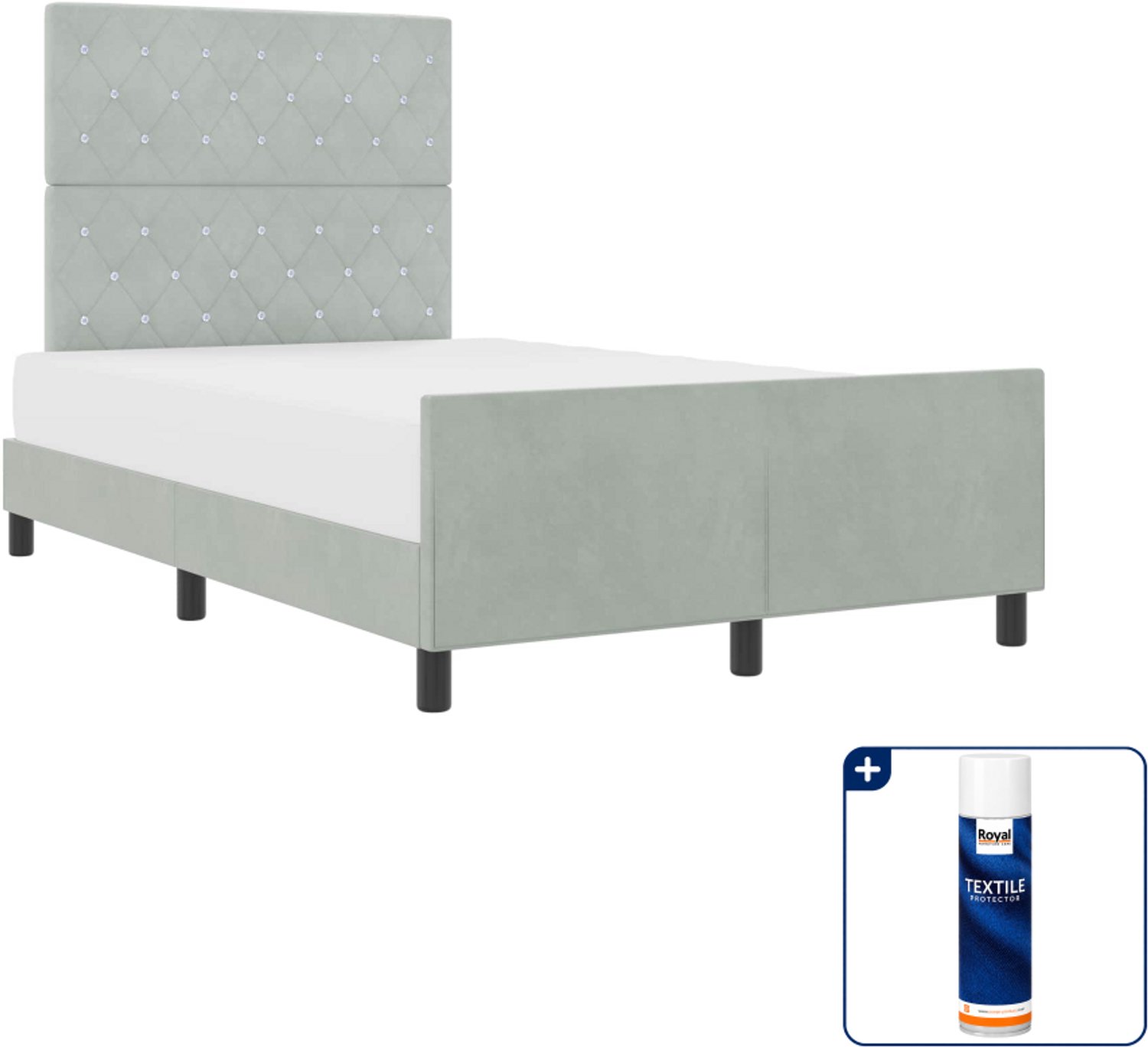 vidaXL boxspringbed - 120 x 200 cm - fluweel - lichtgrijs - Inclusief textielbeschermer 500 ml