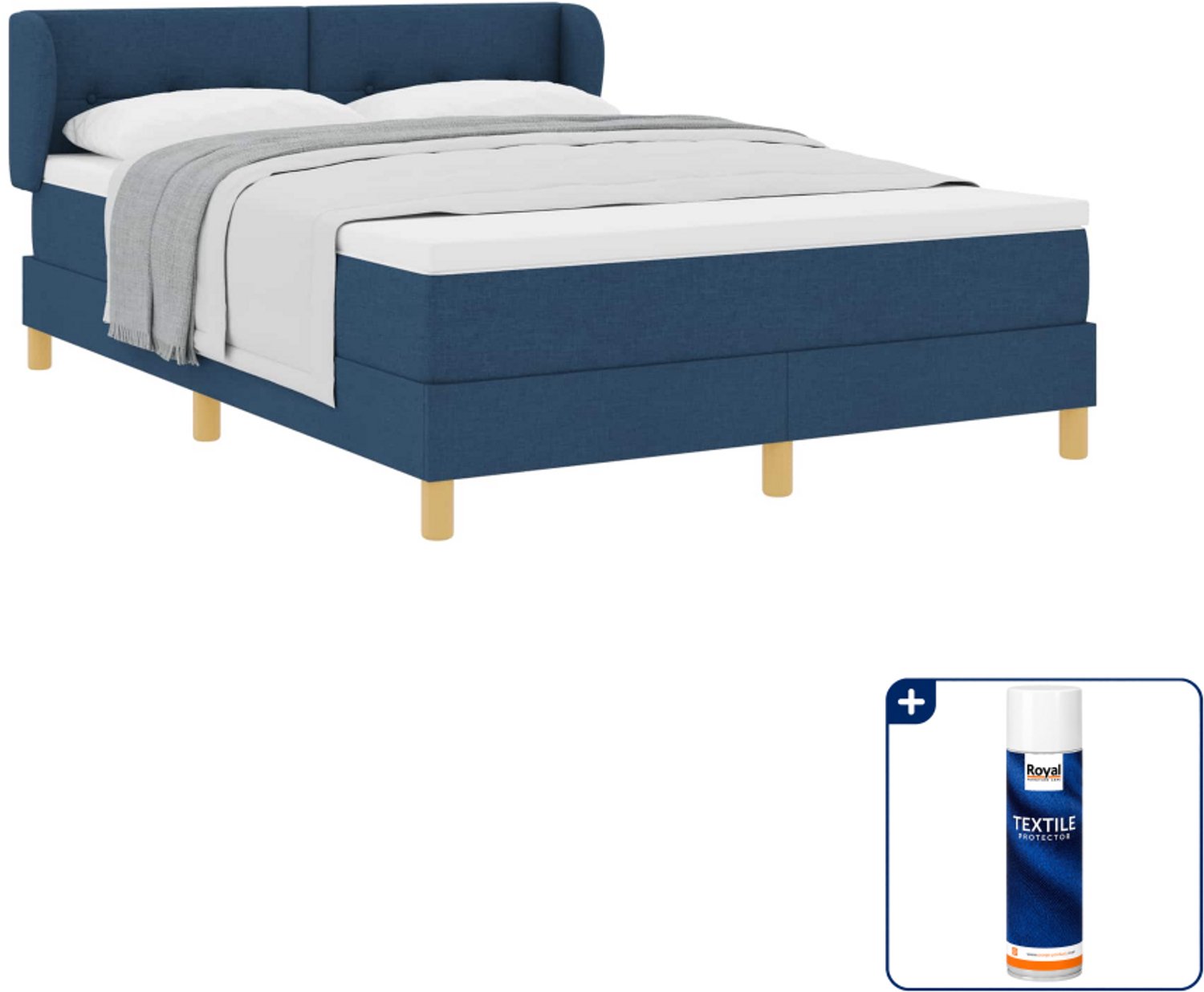 vidaXL boxspringbed Queensize - 160 x 200 cm - blauw - Inclusief textielbeschermer 500 ml