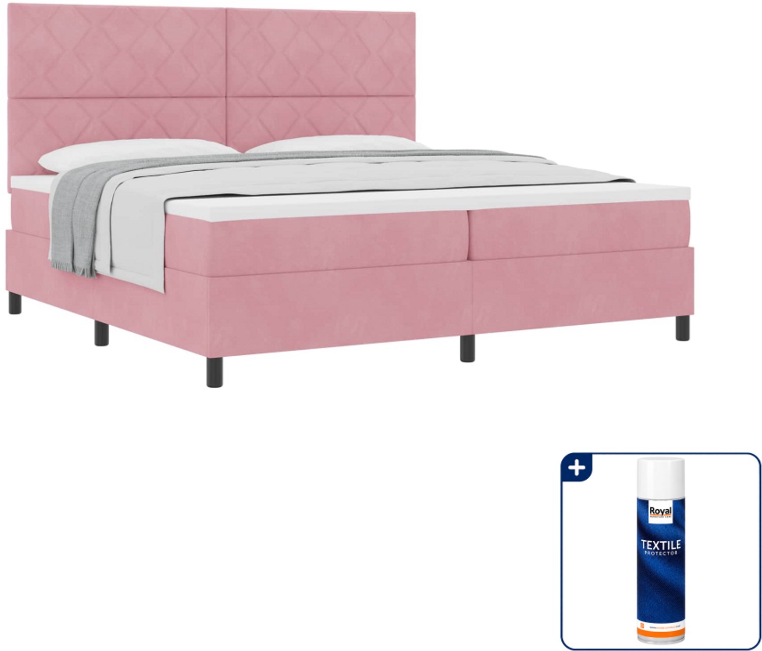 vidaXL boxspringbed - 200 x 200 cm - fluweel - roze - Inclusief textielbeschermer 500 ml