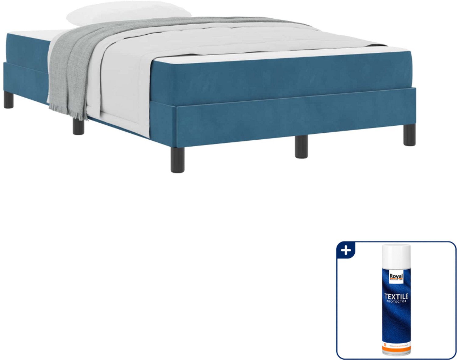 vidaXL boxspringbed met matras - 120 x 200 cm - stof - donkerblauw - Inclusief textielbeschermer 500 ml