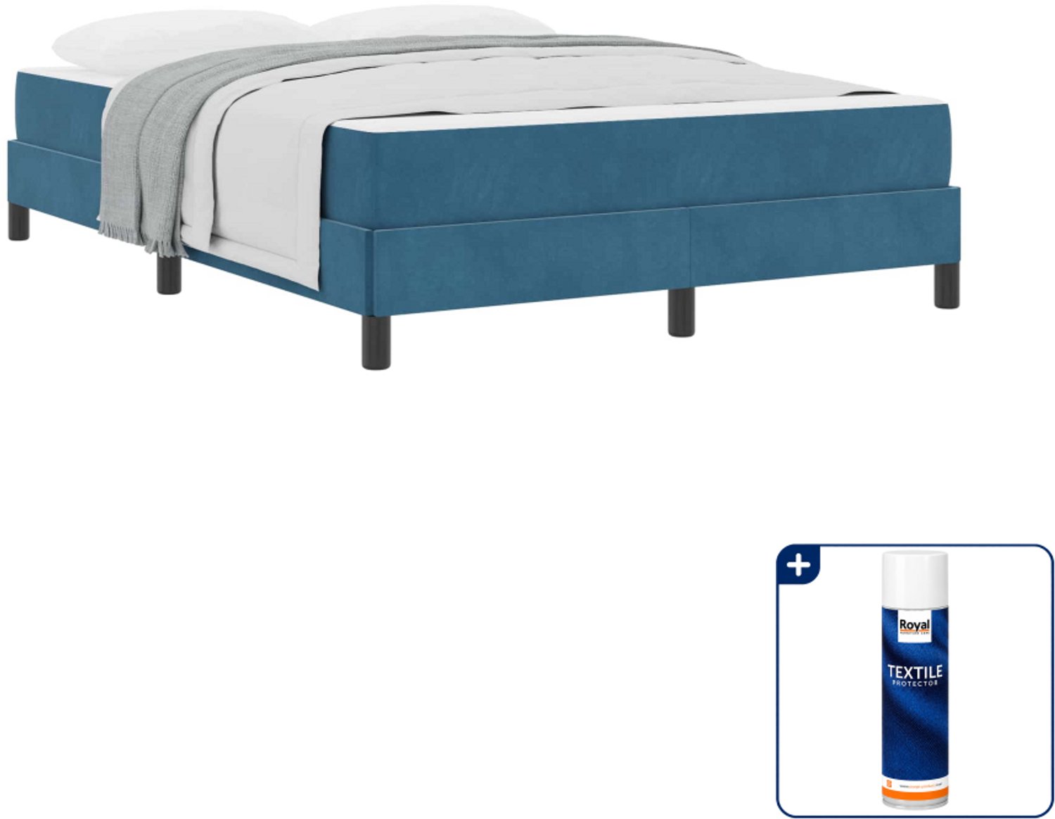 vidaXL boxspringbed met matras - Queensize - 160 x 200 cm - stof - donkerblauw - Inclusief textielbeschermer 500 ml