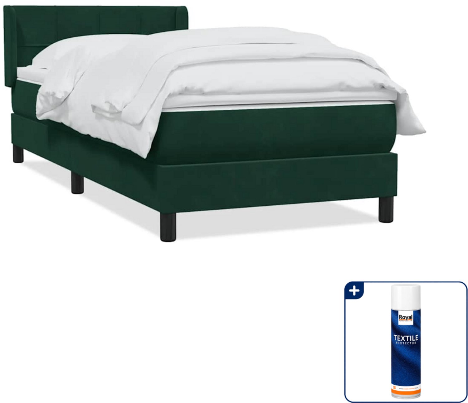 vidaXL boxspring met matras 80 x 220 cm - fluweel - donkergroen - Inclusief textielbeschermer 500 ml
