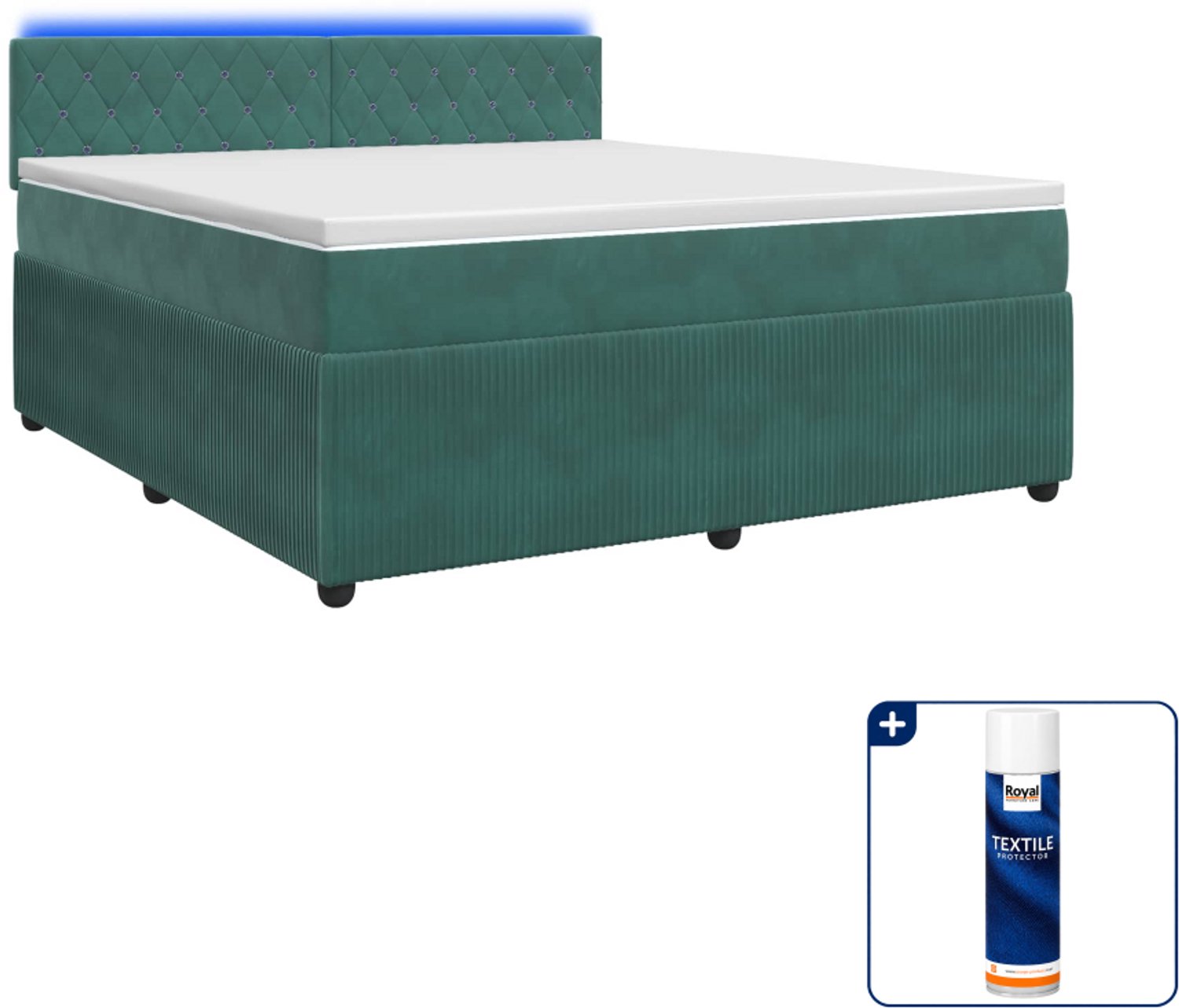 vidaXL boxspringbed met matras - 140 x 190 cm - donkergroen - Inclusief textielbeschermer 500 ml