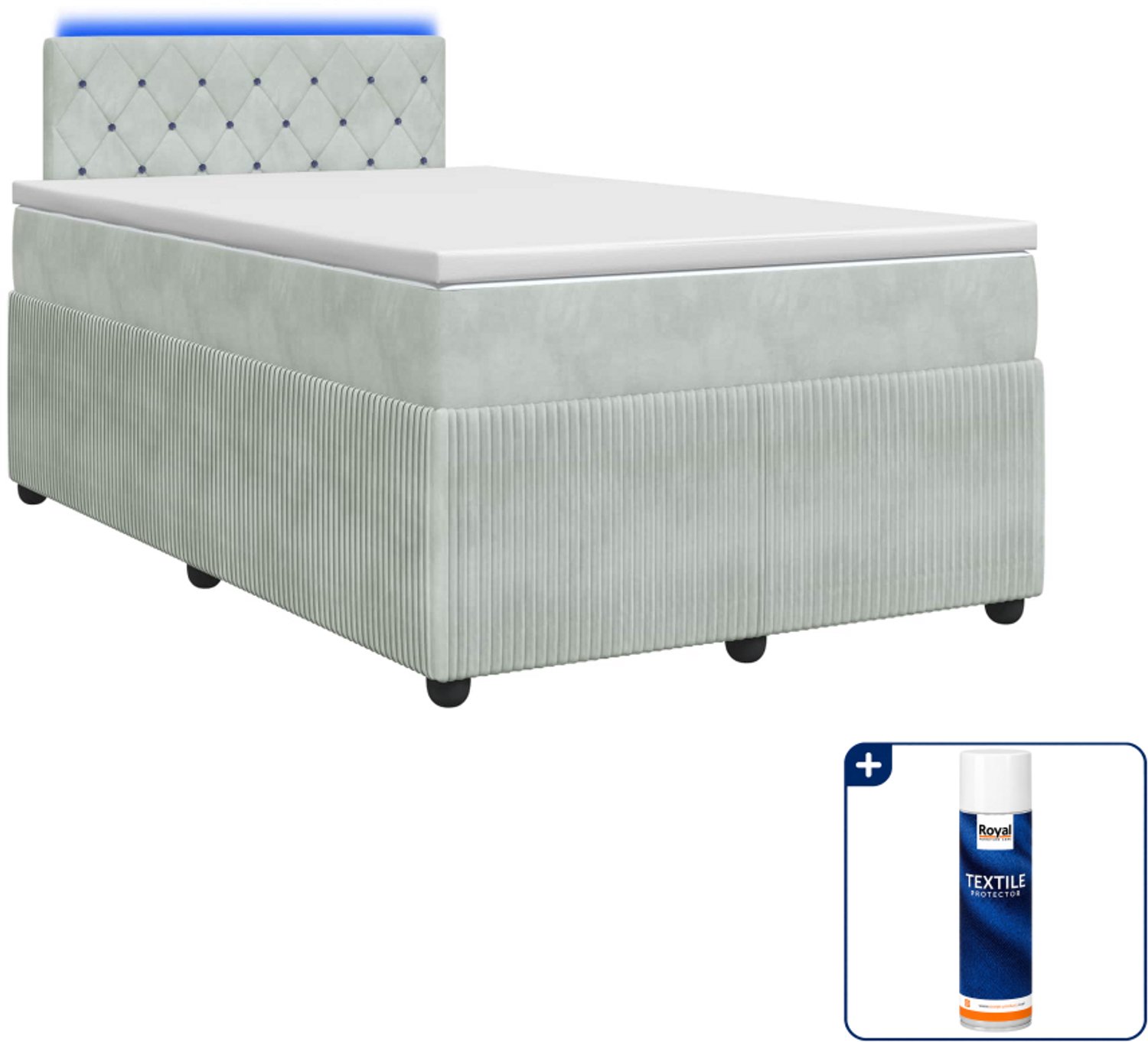 vidaXL Boxspringbed met matras - 120 x 190 cm - fluweel - lichtgrijs - Inclusief textielbeschermer 500 ml