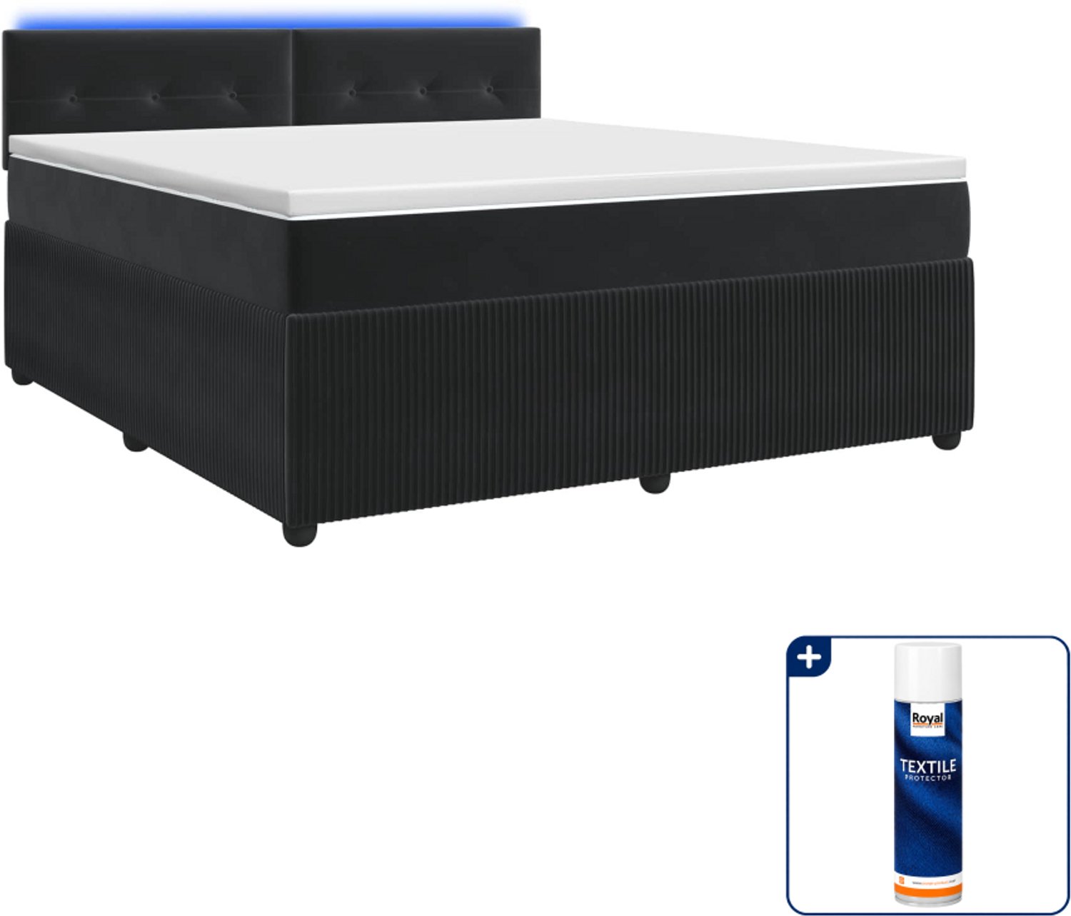 vidaXL Boxspringbed - Queensize - 160 x 200 cm - fluweel - zwart - Inclusief textielbeschermer 500 ml