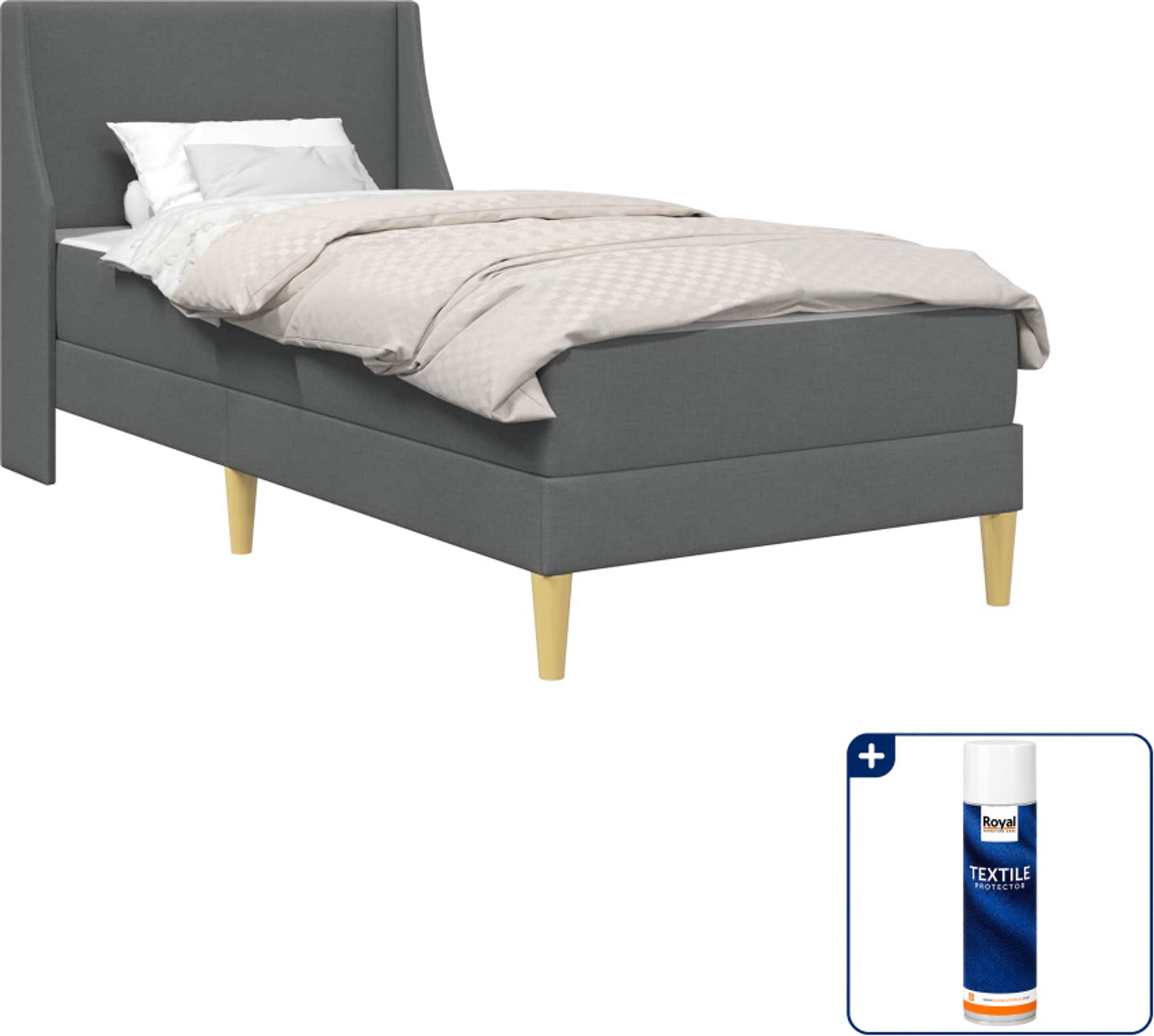 vidaXL bed met matras - 90 x 200 cm - stof - donkergrijs - Inclusief textielbeschermer 500 ml