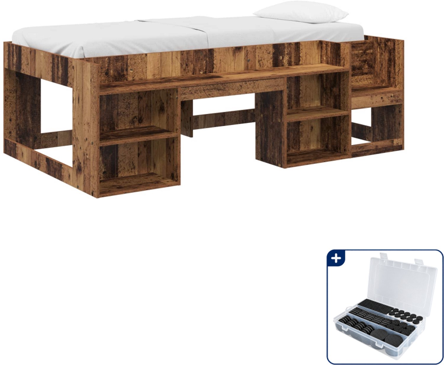 vidaXL kinderbedframe met opbergruimte - 100 x 200 cm - bewerkt hout - Inclusief antikrasvilt 177-delig Bruin