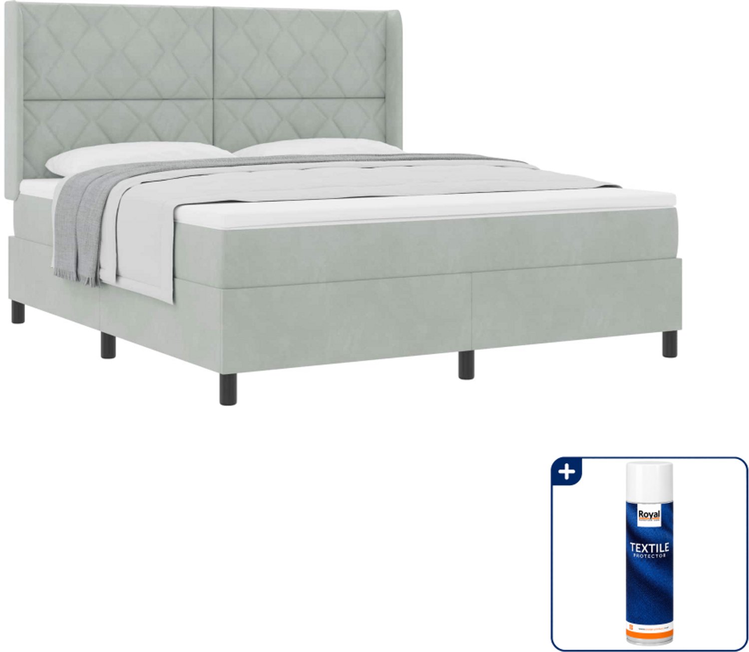 vidaXL Kingsize boxspringbed - 180 x 200 cm - lichtgrijs - Inclusief textielbeschermer 500 ml