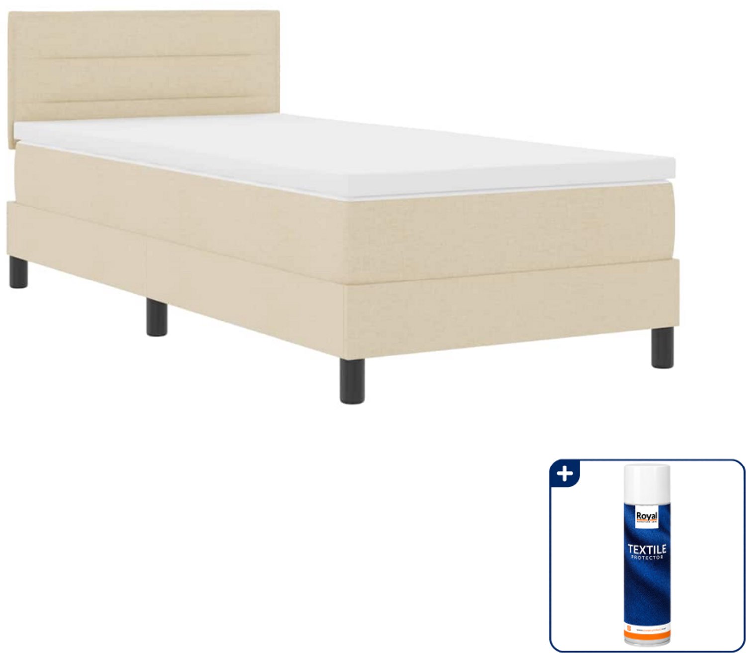 vidaXL boxspring bed 80 x 200 cm - stof - crème - Inclusief textielbeschermer 500 ml