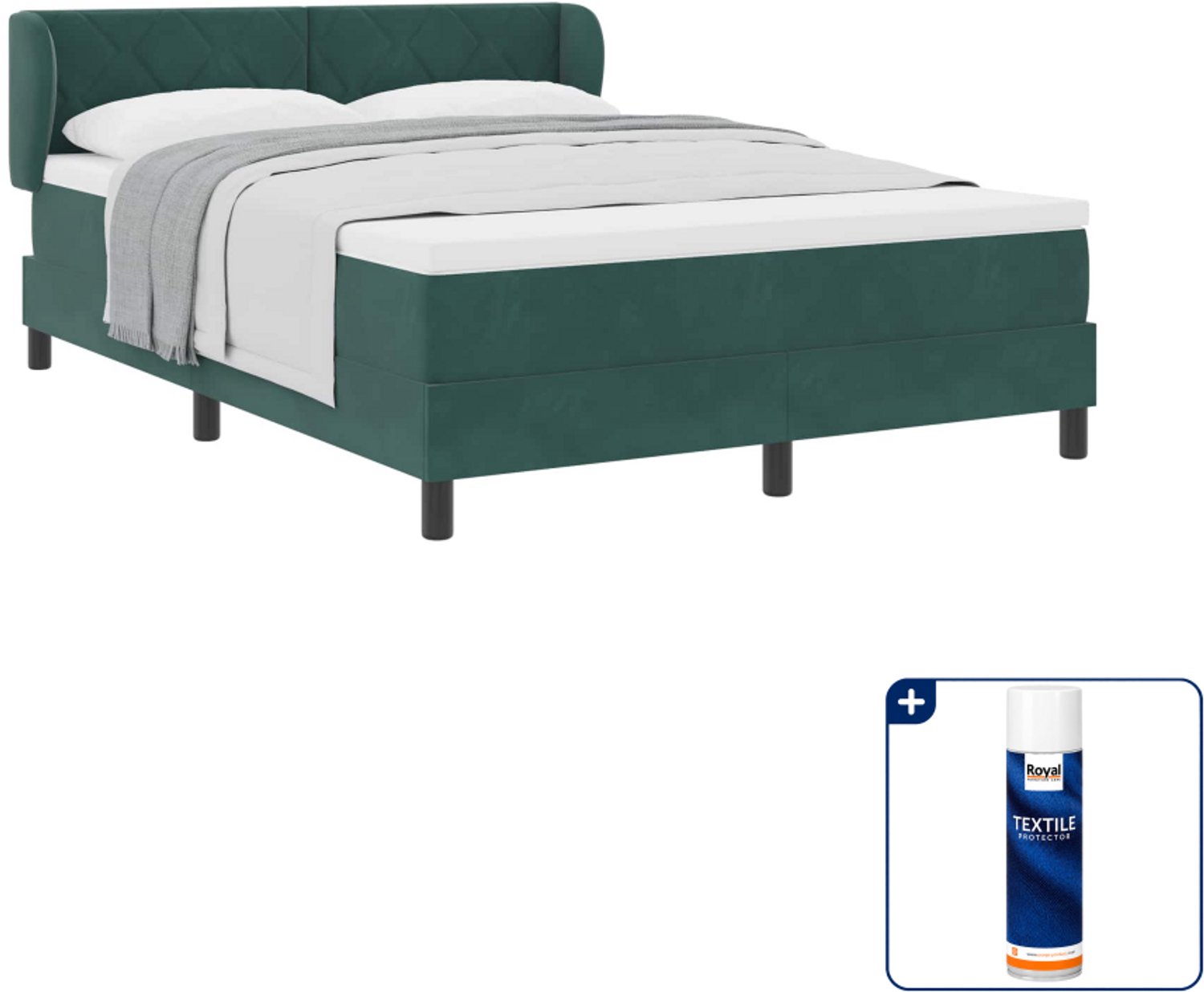 vidaXL boxspringbed - 140 x 190 cm - fluweel - donkergroen - Inclusief textielbeschermer 500 ml