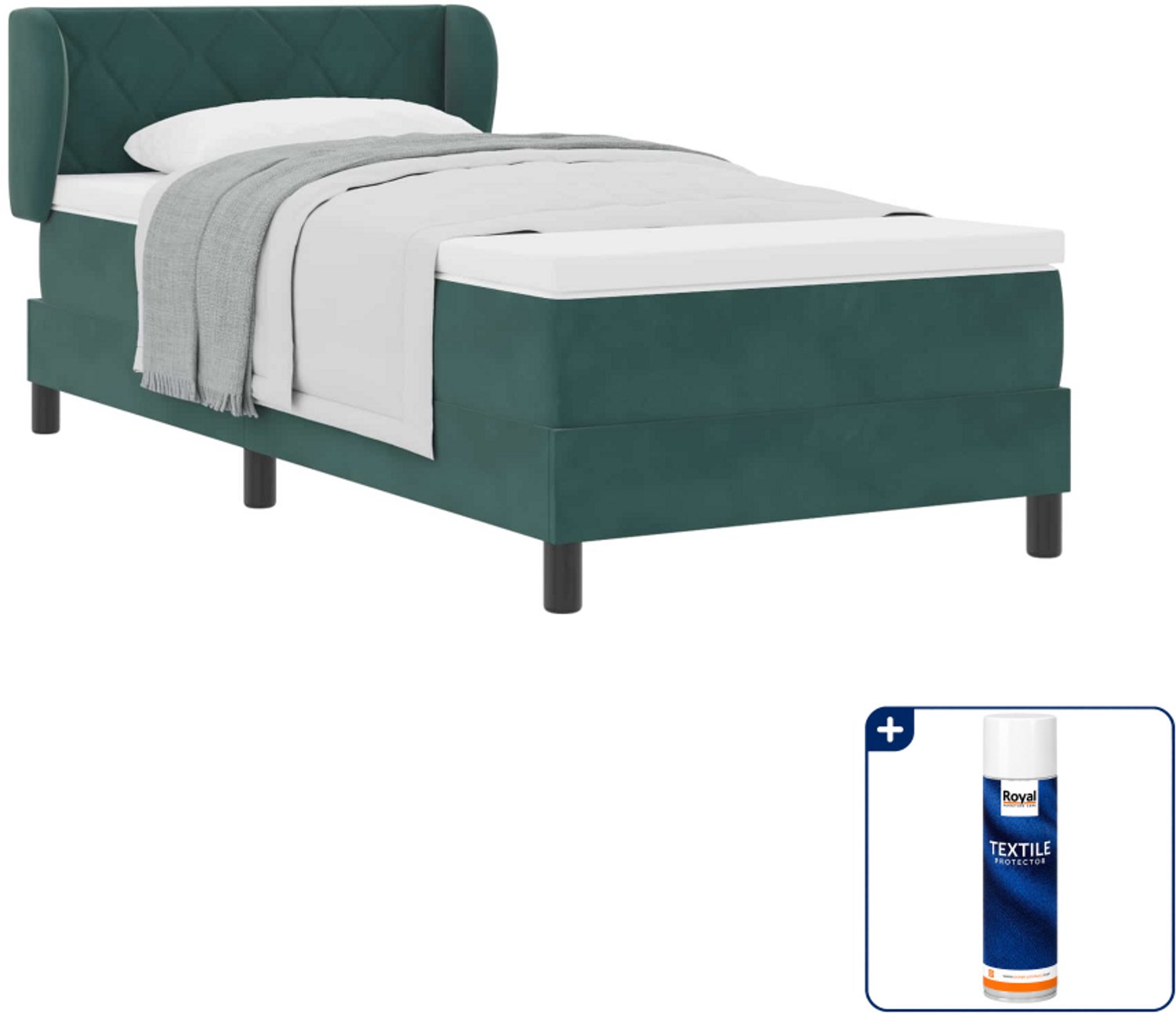 vidaXL boxspringbed 90 x 190 cm - fluweel - donkergroen - Inclusief textielbeschermer 500 ml