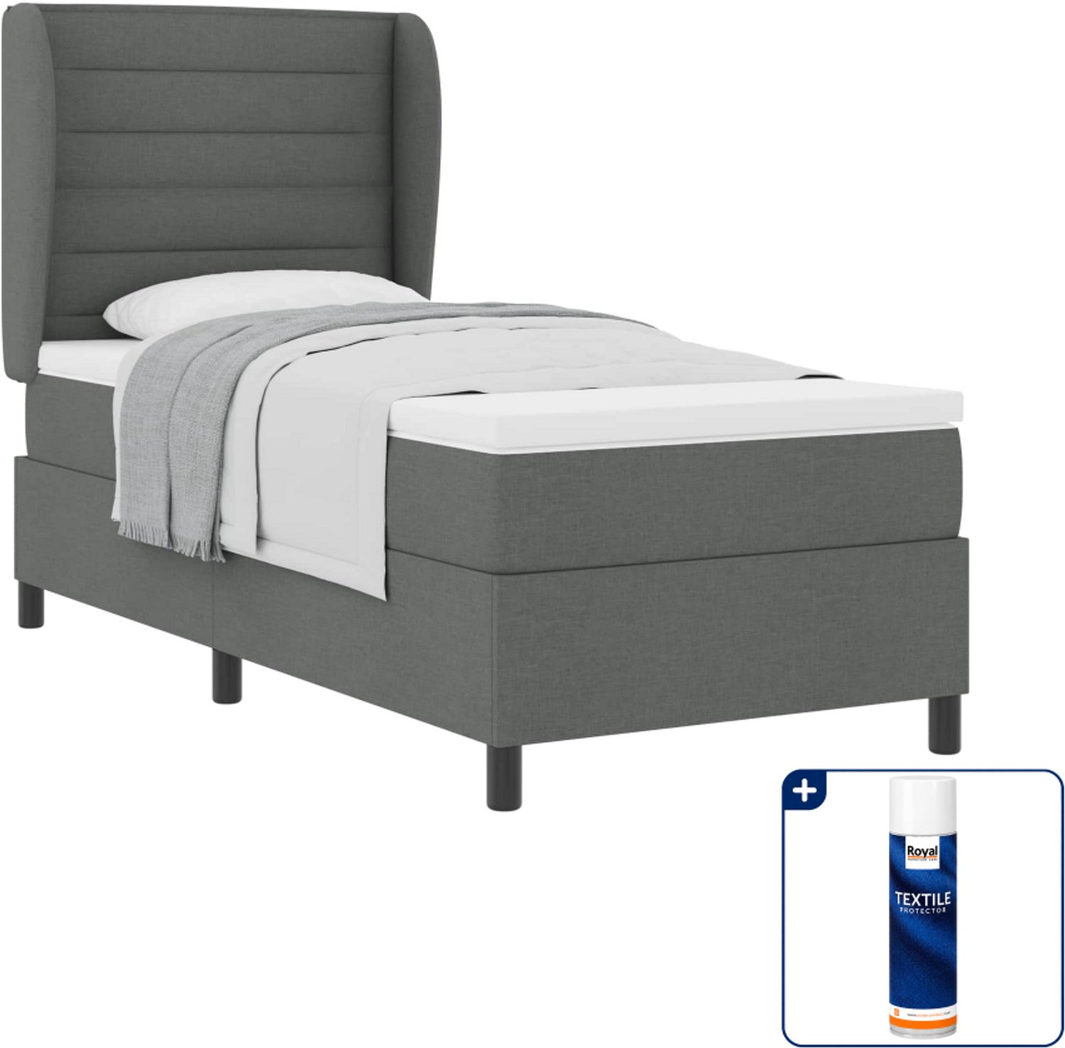 vidaXL boxspring met matras - 100 x 200 cm - stof - donkergrijs - Inclusief textielbeschermer 500 ml