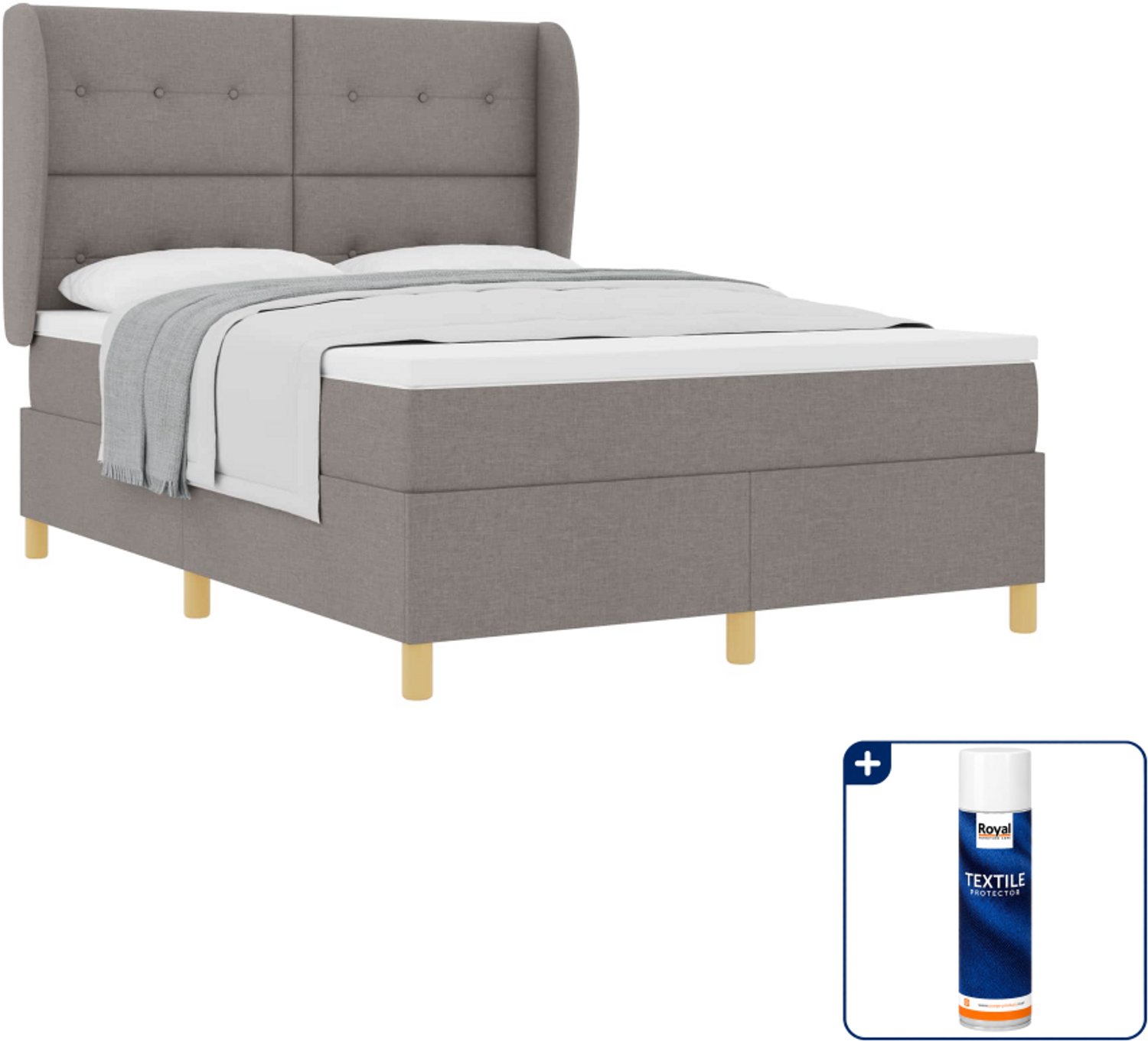 vidaXL Queensize boxspringbed - 160 x 200 cm - taupe - Inclusief textielbeschermer 500 ml