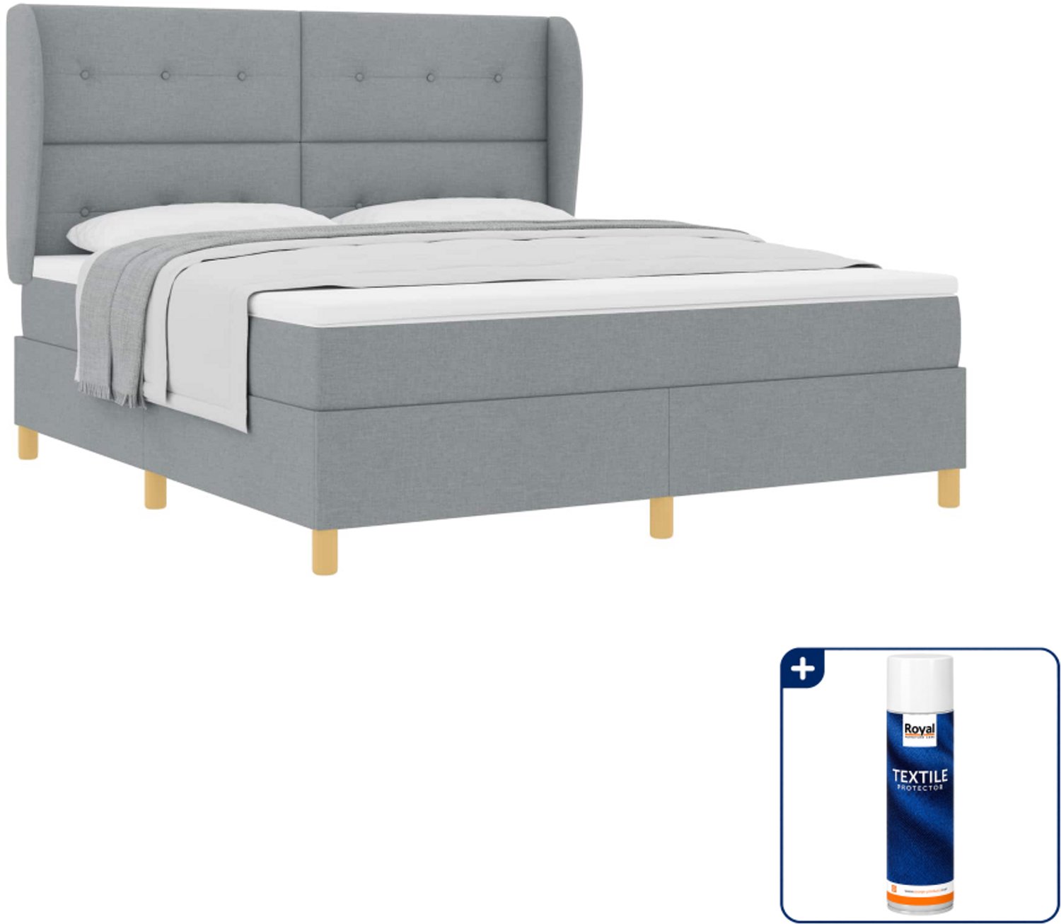vidaXL boxspringbed Kingsize - 180 x 200 cm - lichtgrijs - Inclusief textielbeschermer 500 ml