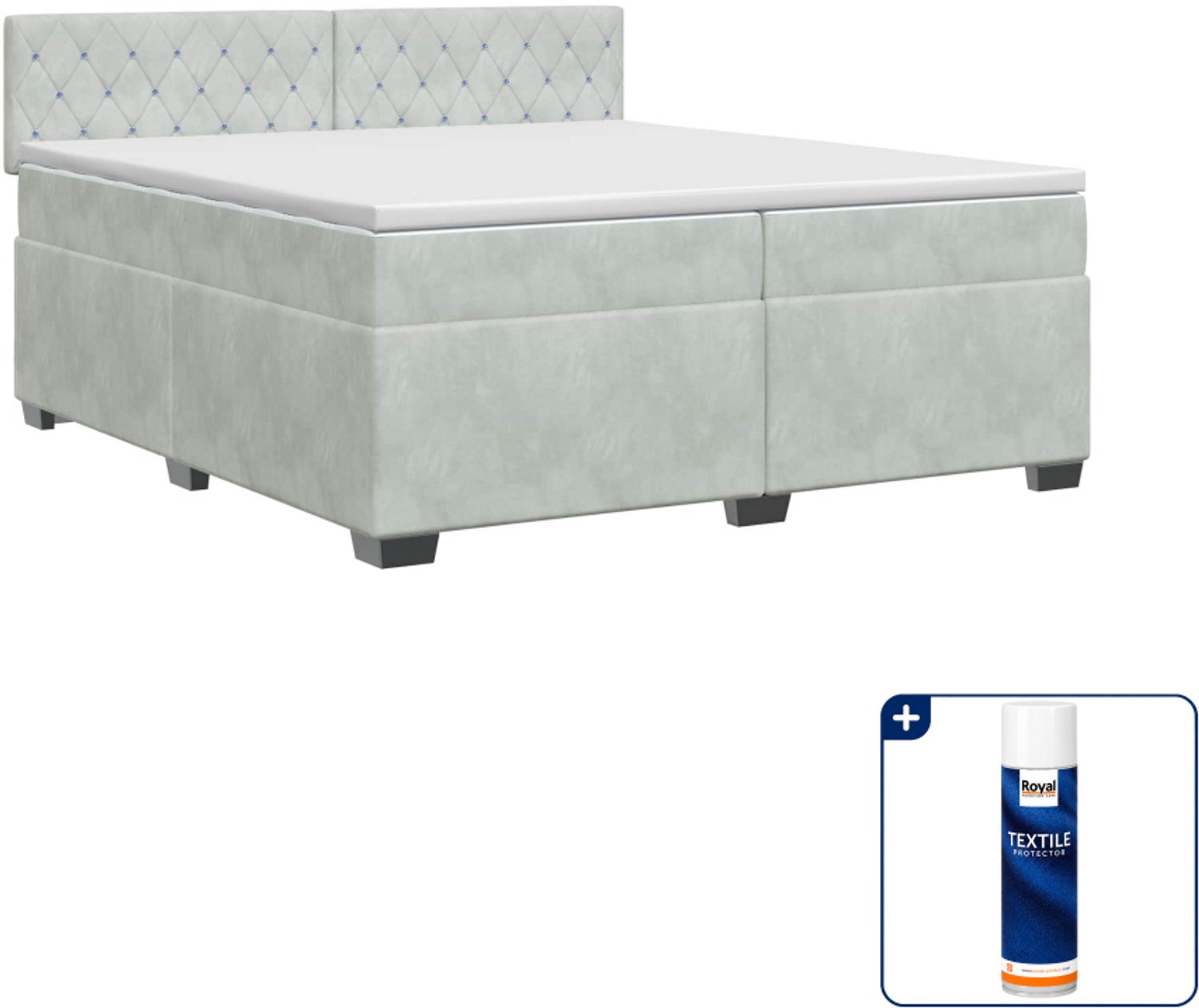 vidaXL Super kingsize boxspringbed - 200 x 200 cm - lichtgrijs - Inclusief textielbeschermer 500 ml