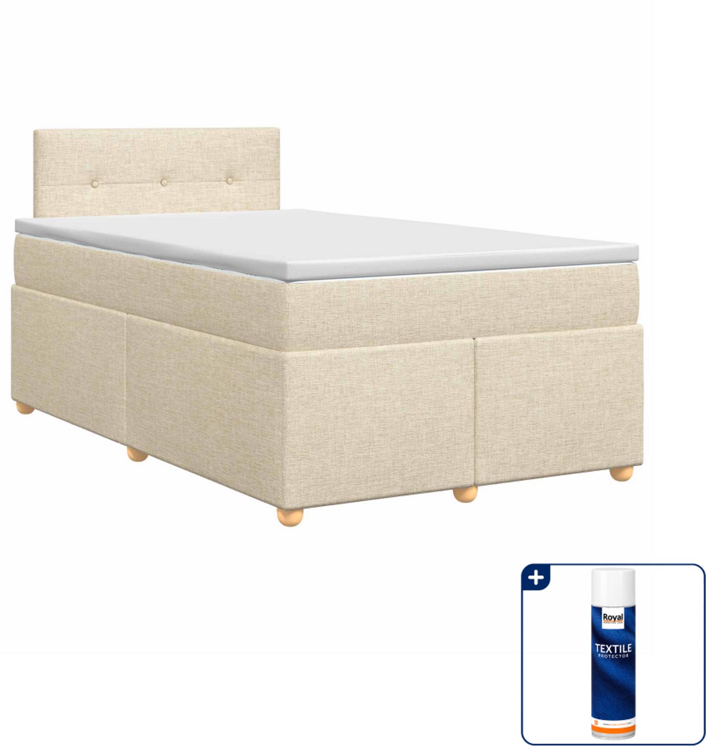 vidaXL boxspringbed met matras - 120 x 200 cm - crèmekleurig - Inclusief textielbeschermer 500 ml