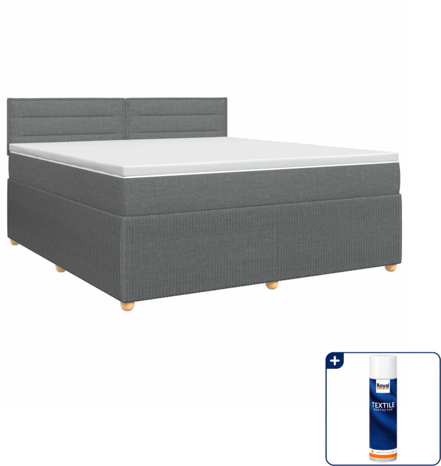 vidaXL Boxspringbed met matras - 140 x 190 cm - donkergrijs - Inclusief textielbeschermer 500 ml Donker Grijn