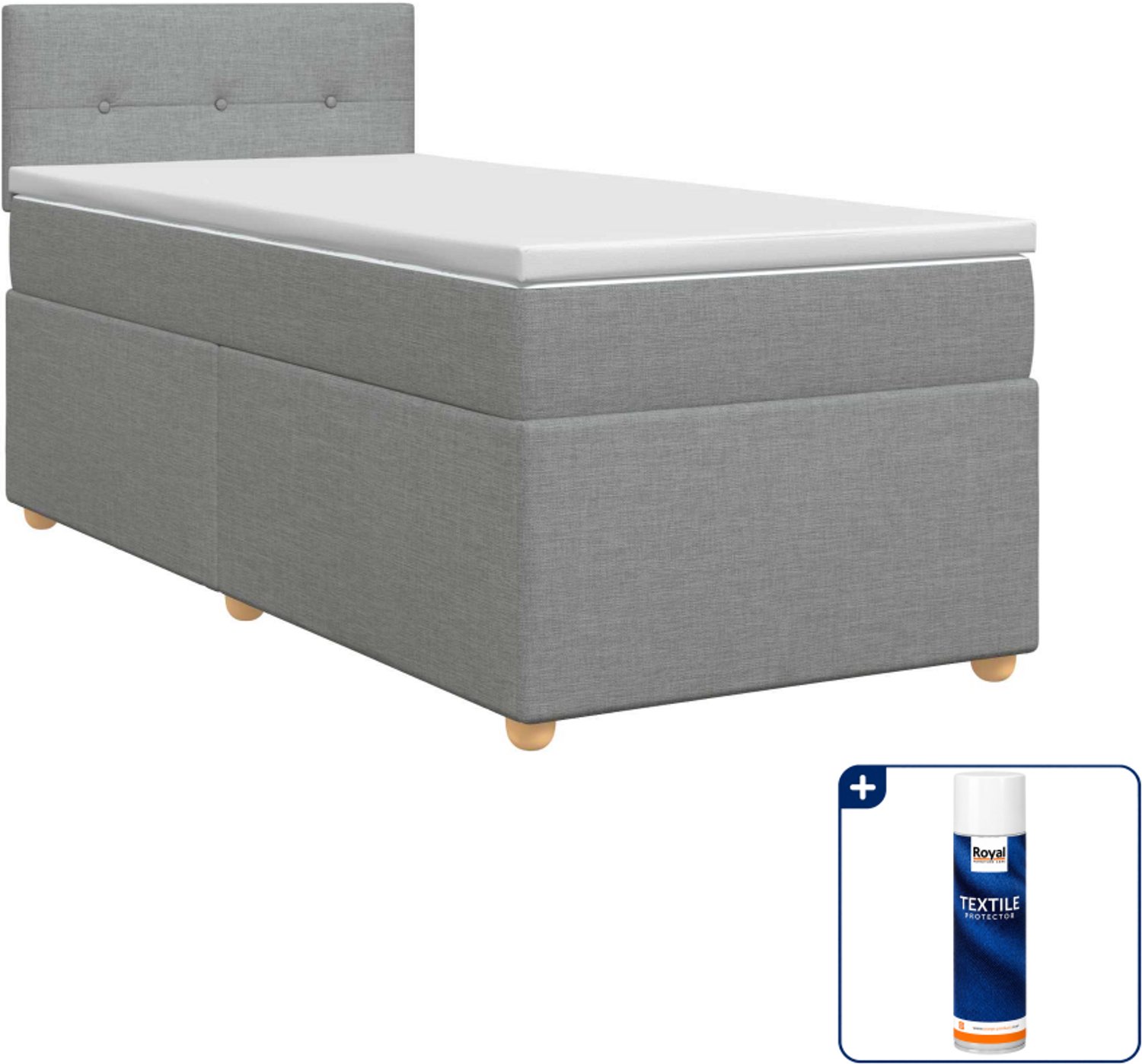 vidaXL boxspringbed met matras - 90 x 190 cm - lichtgrijs - stof - Inclusief textielbeschermer 500 ml